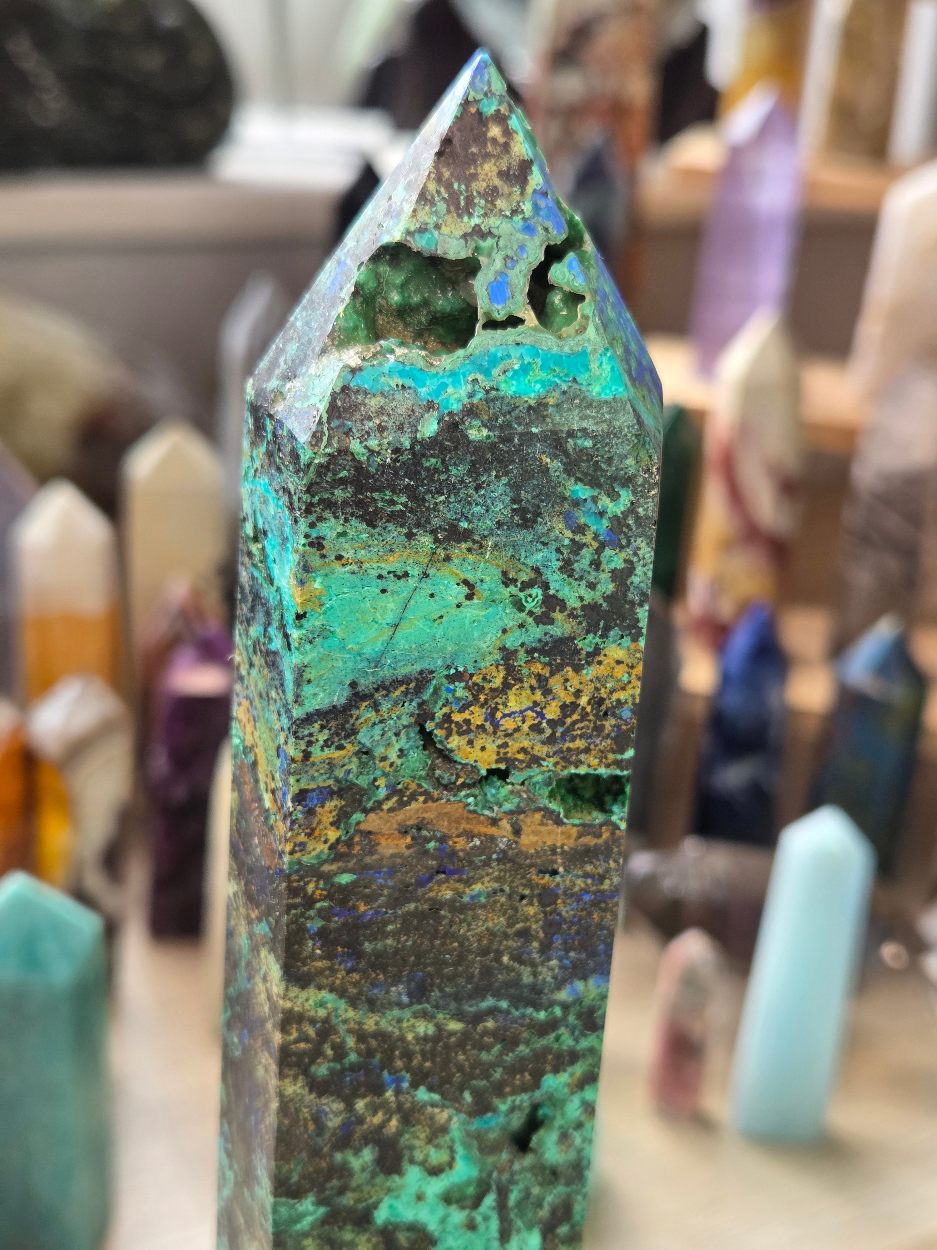23cm Chrysocolla malicite Azerite  crystal tower