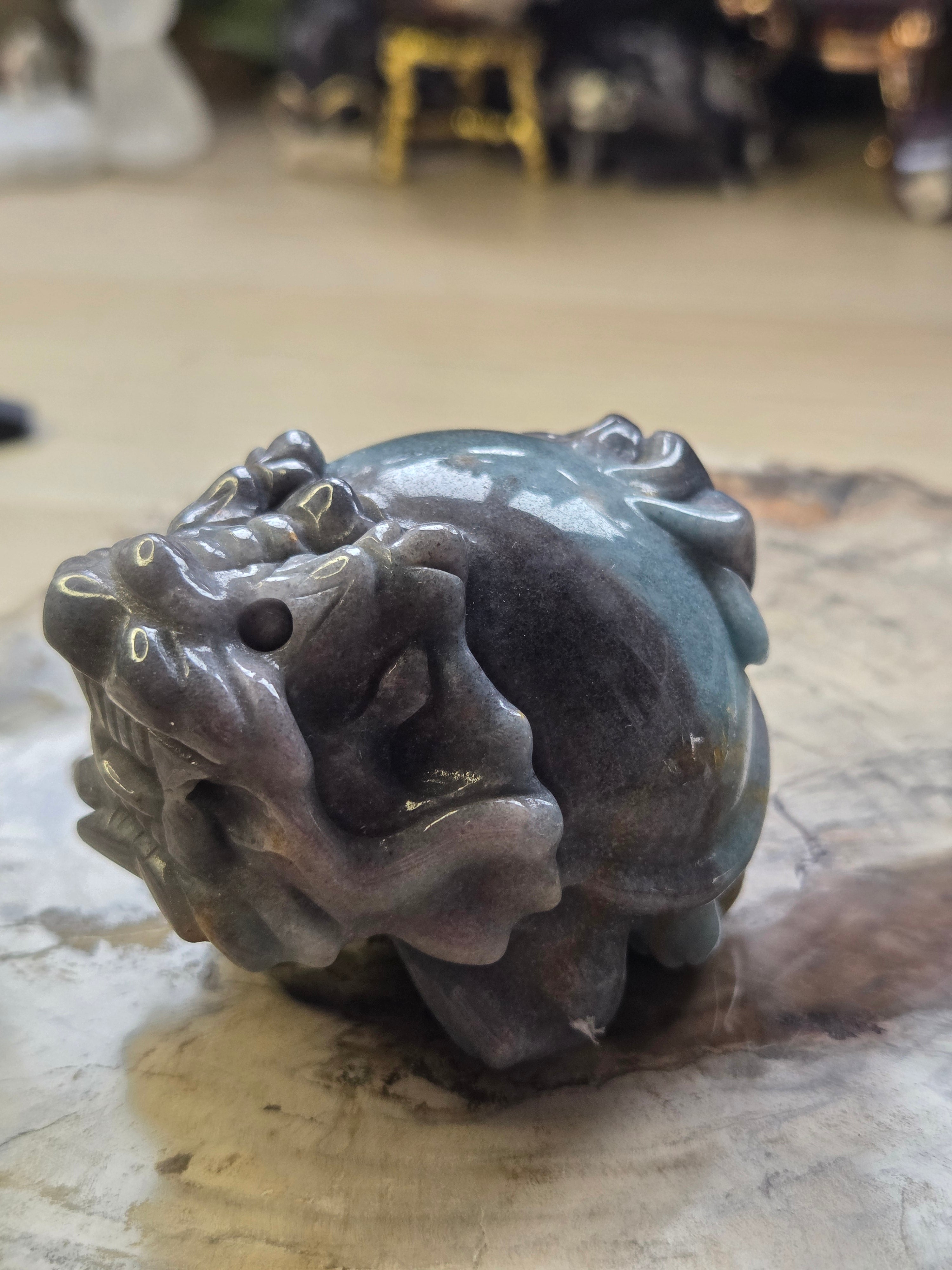 Trolite crystal dragon turtle carving