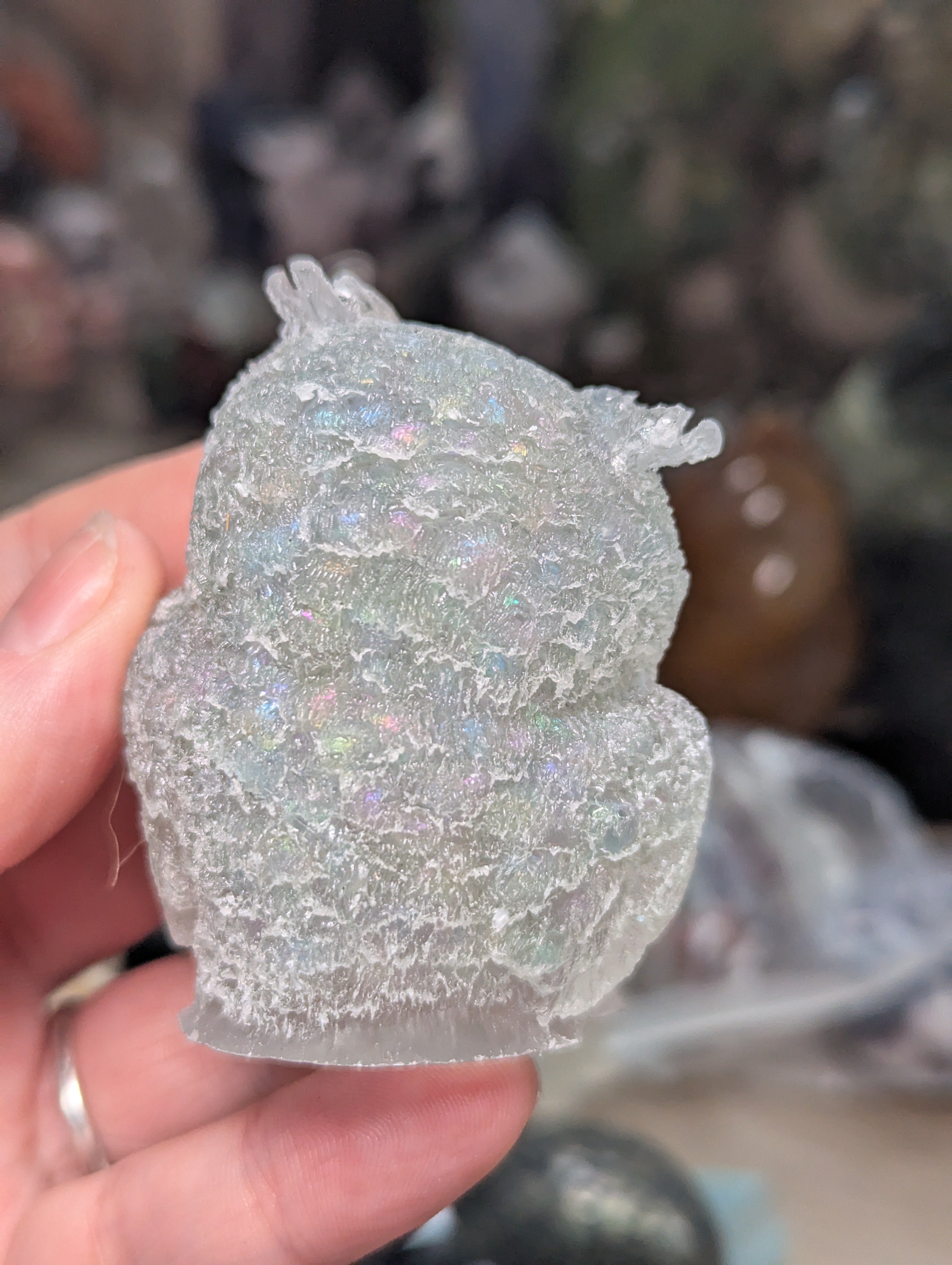 Man Made aura stone Resin owl carving
