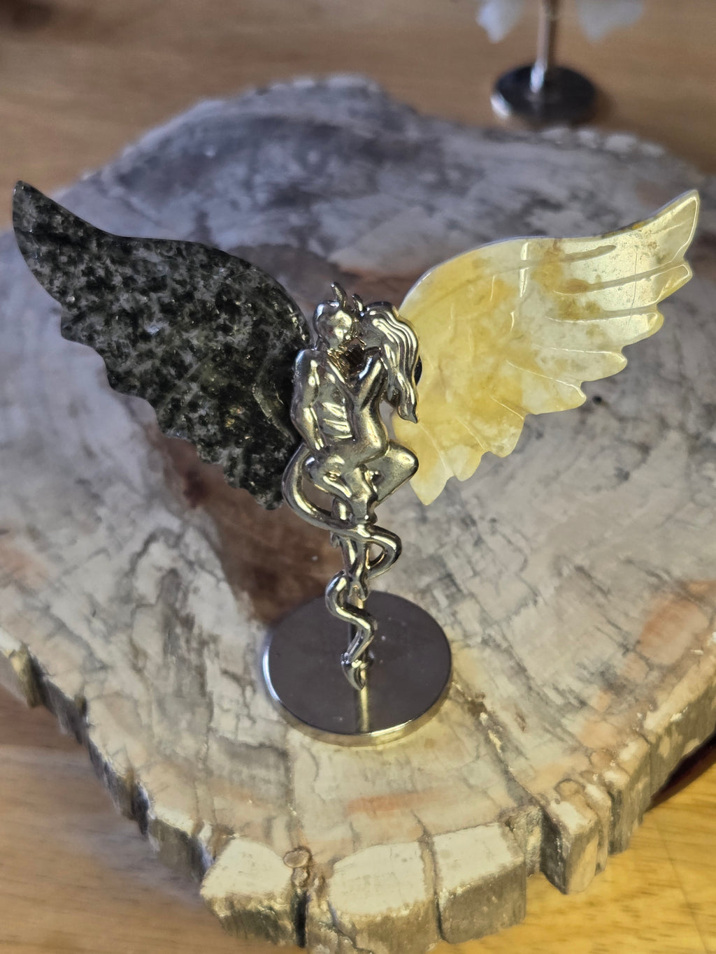 Green Tourmaline with  lemon jade devil and angel