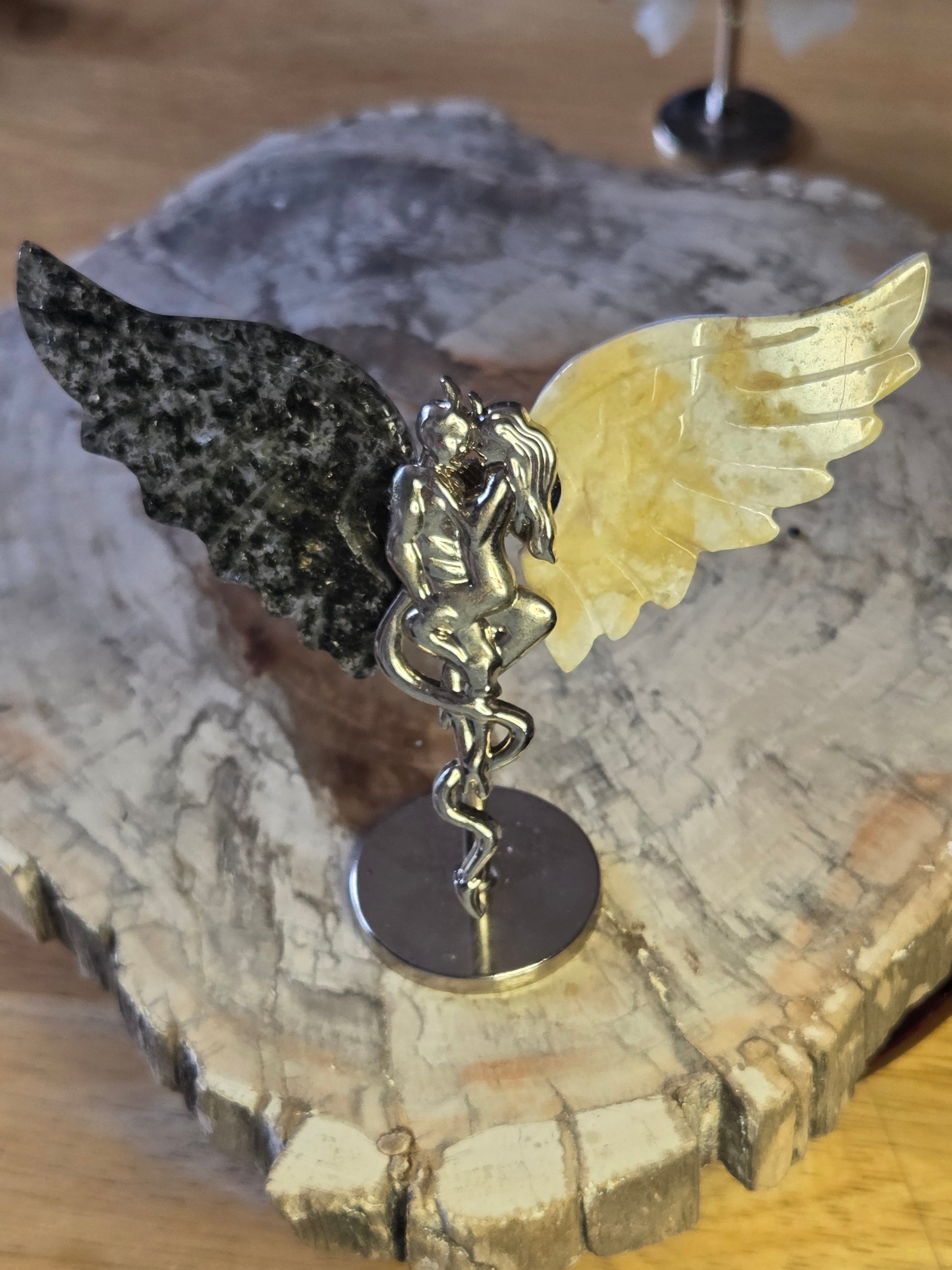 Green Tourmaline with  lemon jade devil and angel