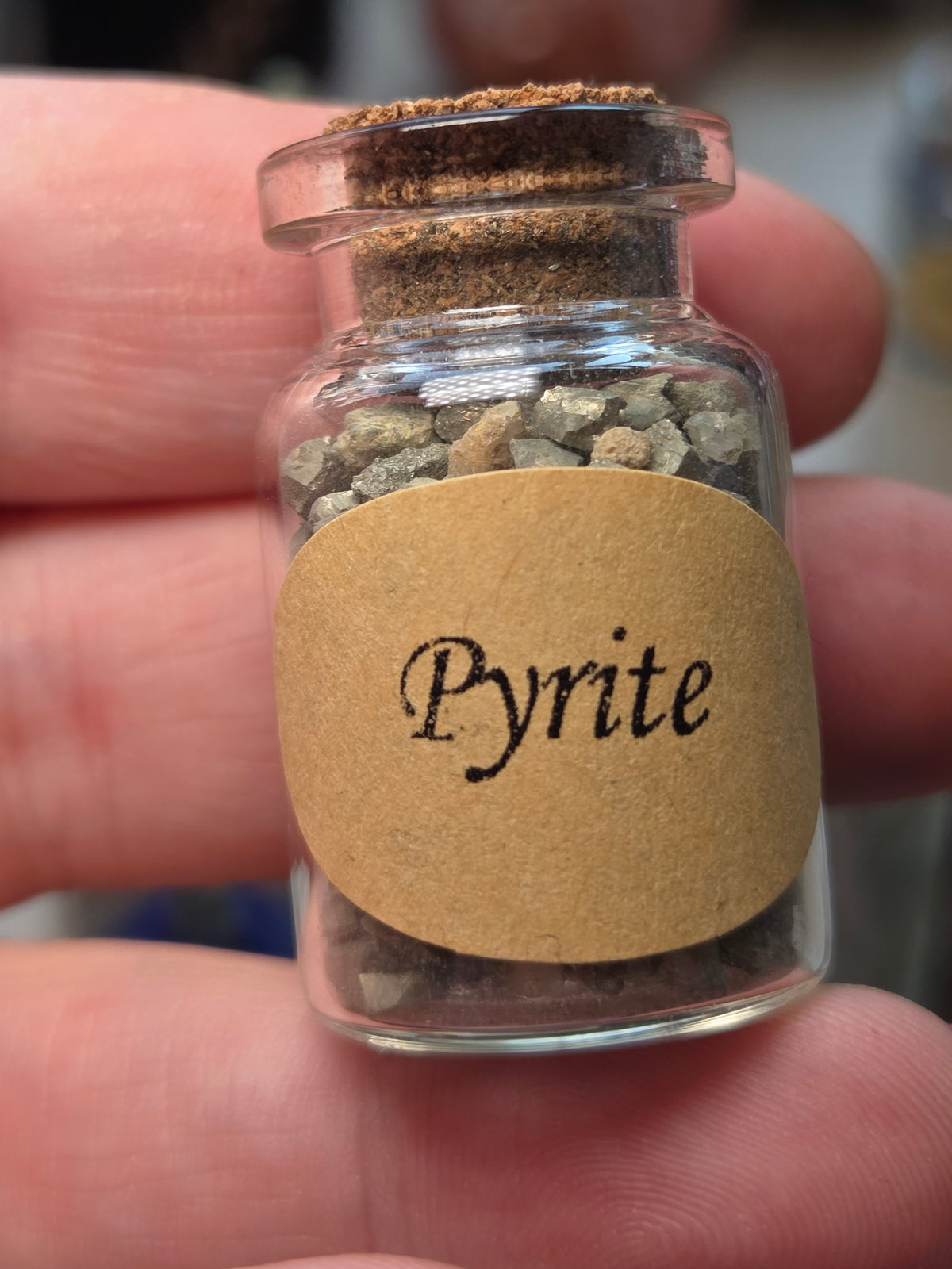 Crystal chips in glass jar