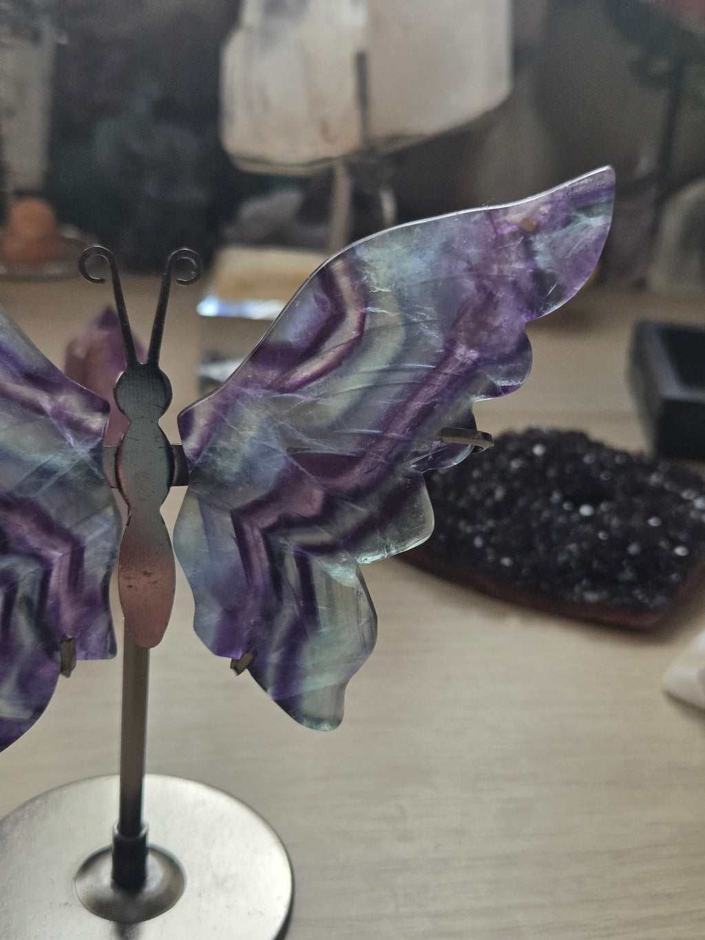 Rainbow flourite crystal butterfly carving
