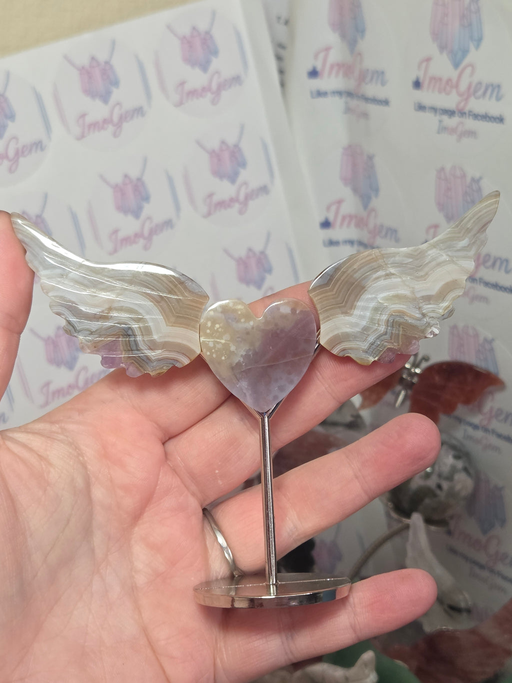 Crazy agate crystal amethyst heart with wings
