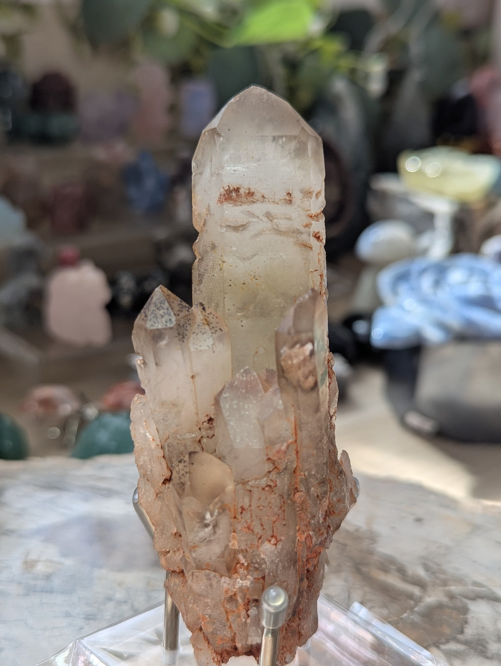 Amazing raw smokey Citrein crystal tower with stand