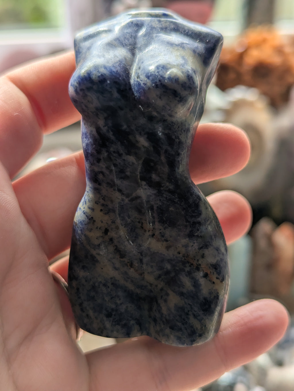 Sodalite crystal lady body carving