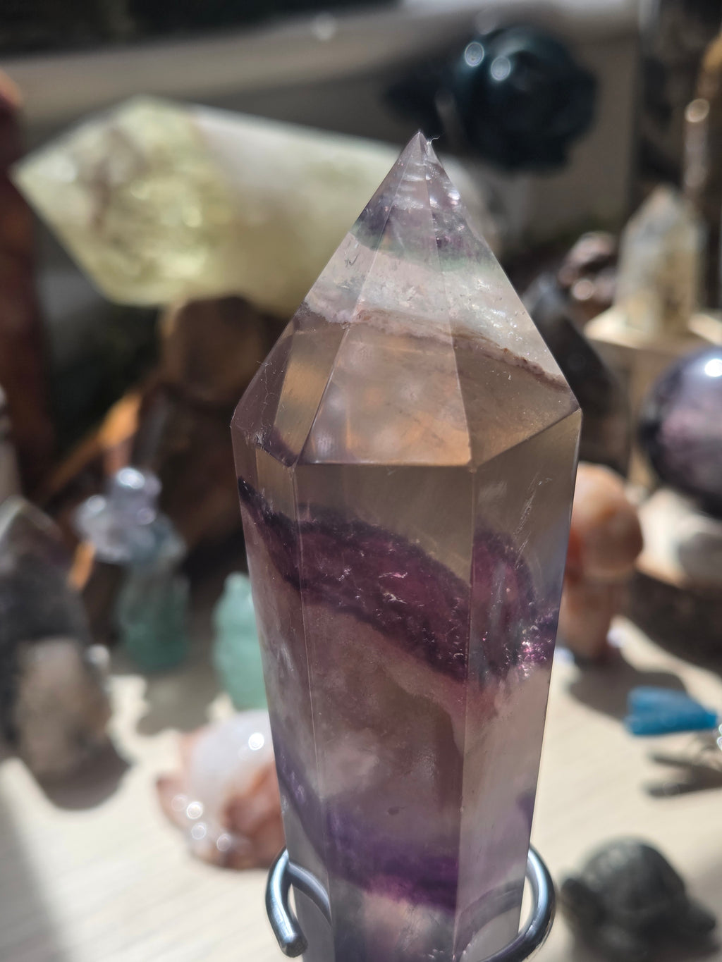 Amazing flourite crystal wand with stand