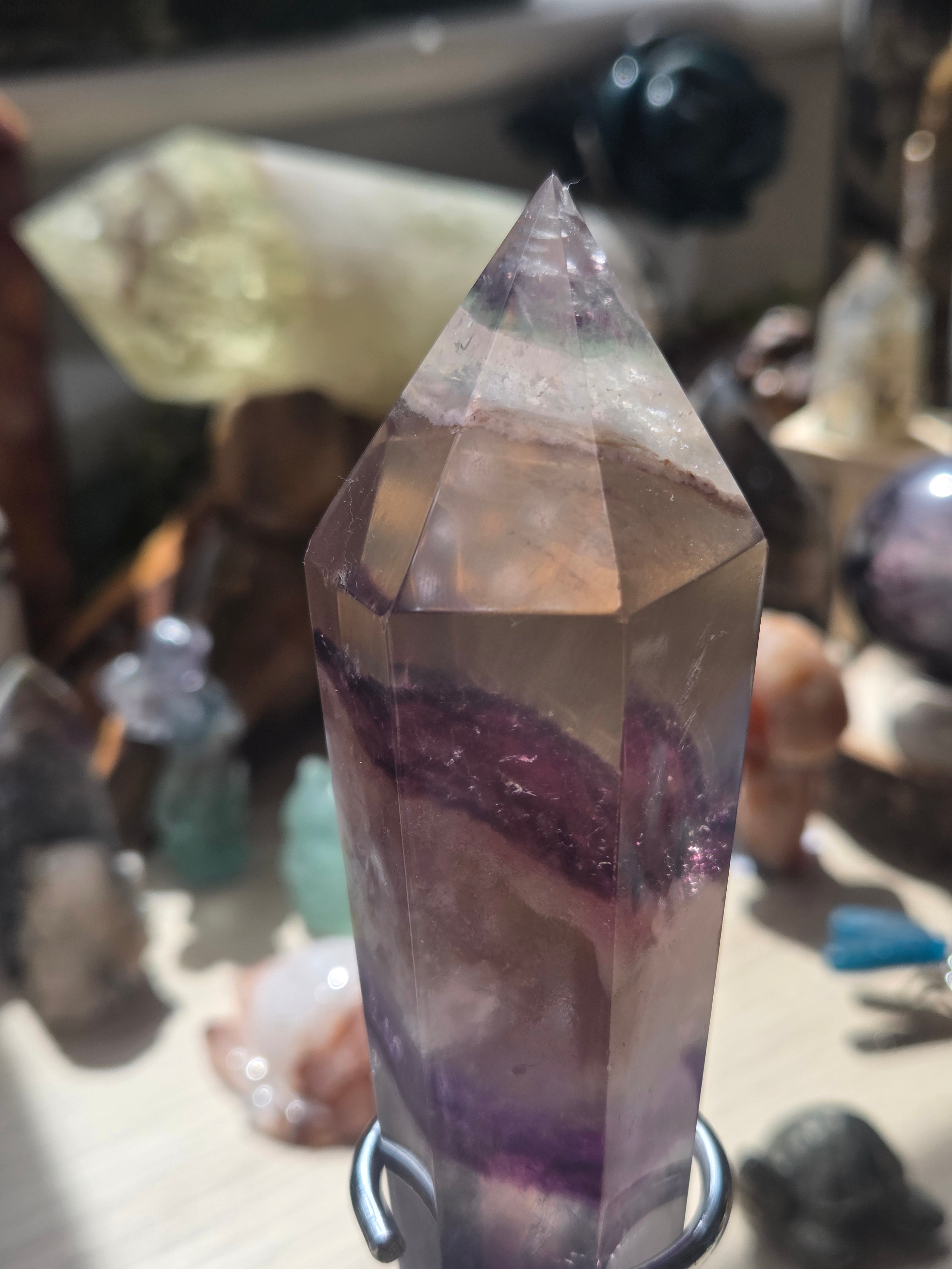 Amazing flourite crystal wand with stand