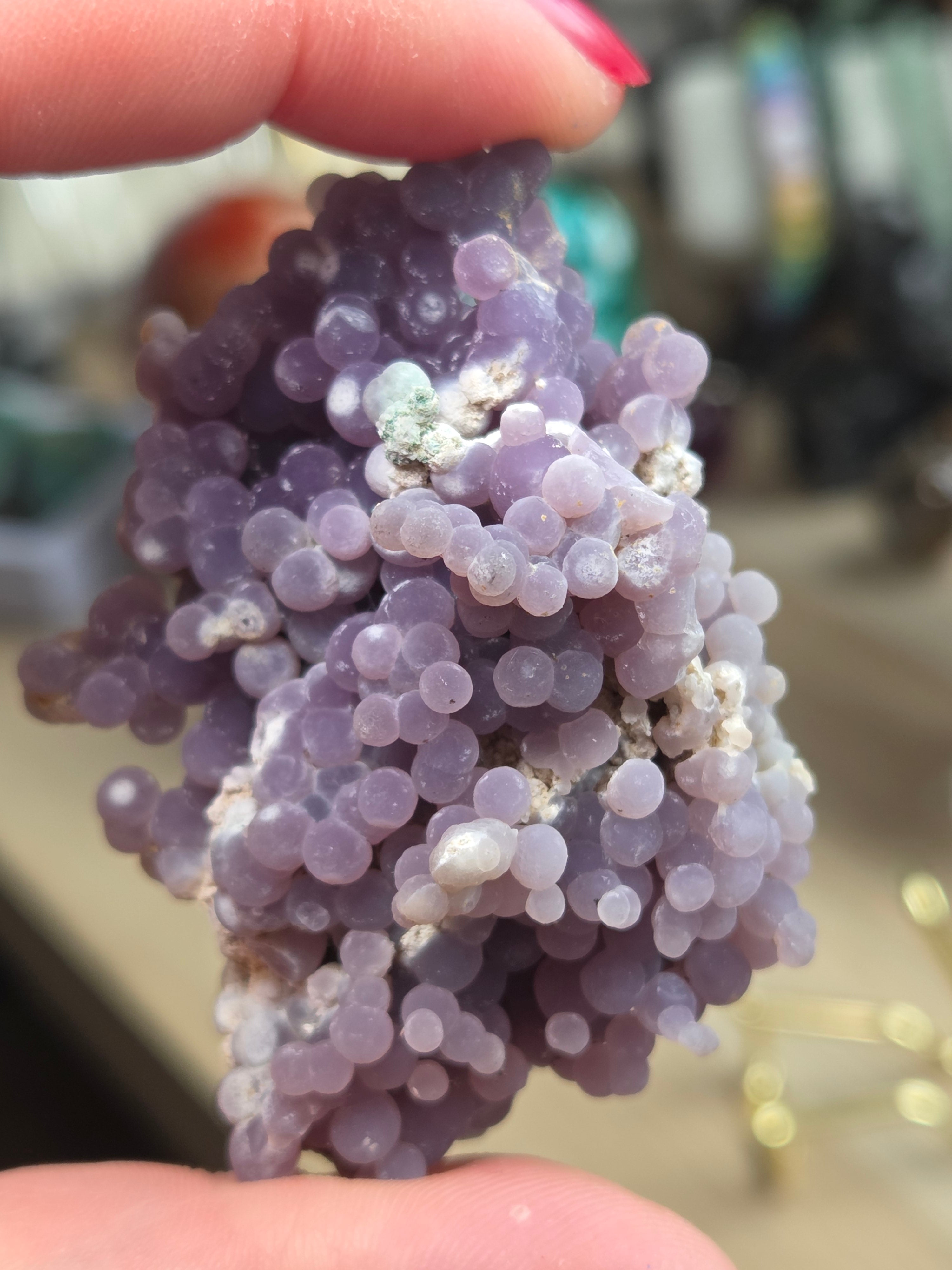 Beautiful rare grape agate specimen with  case