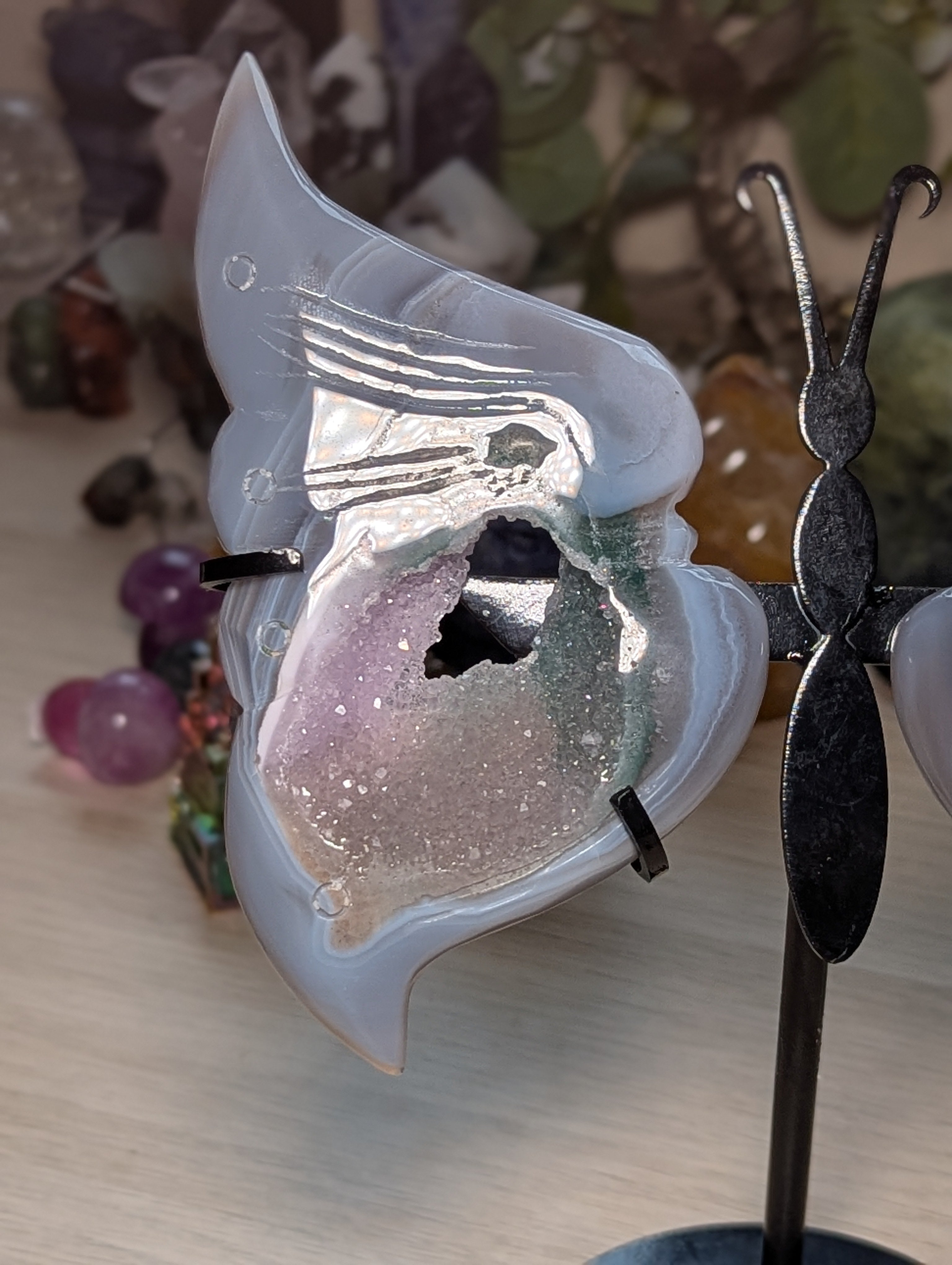 Large Amethyst crystal butterfly on stand