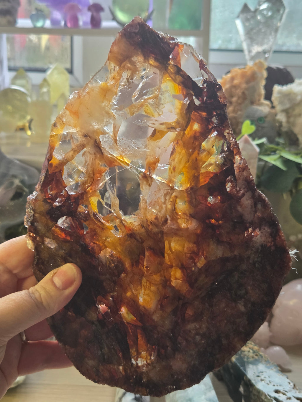 XL Grade A A fire quartz crystal slice with stand