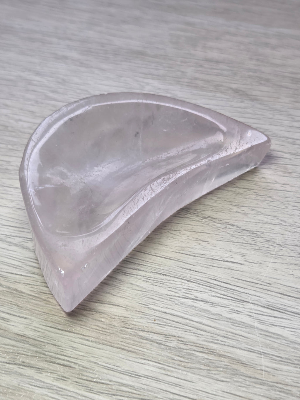 Rose quartz crystal moon carving dish