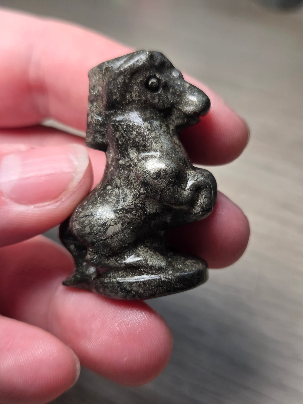 Pyrite crystal horse carving