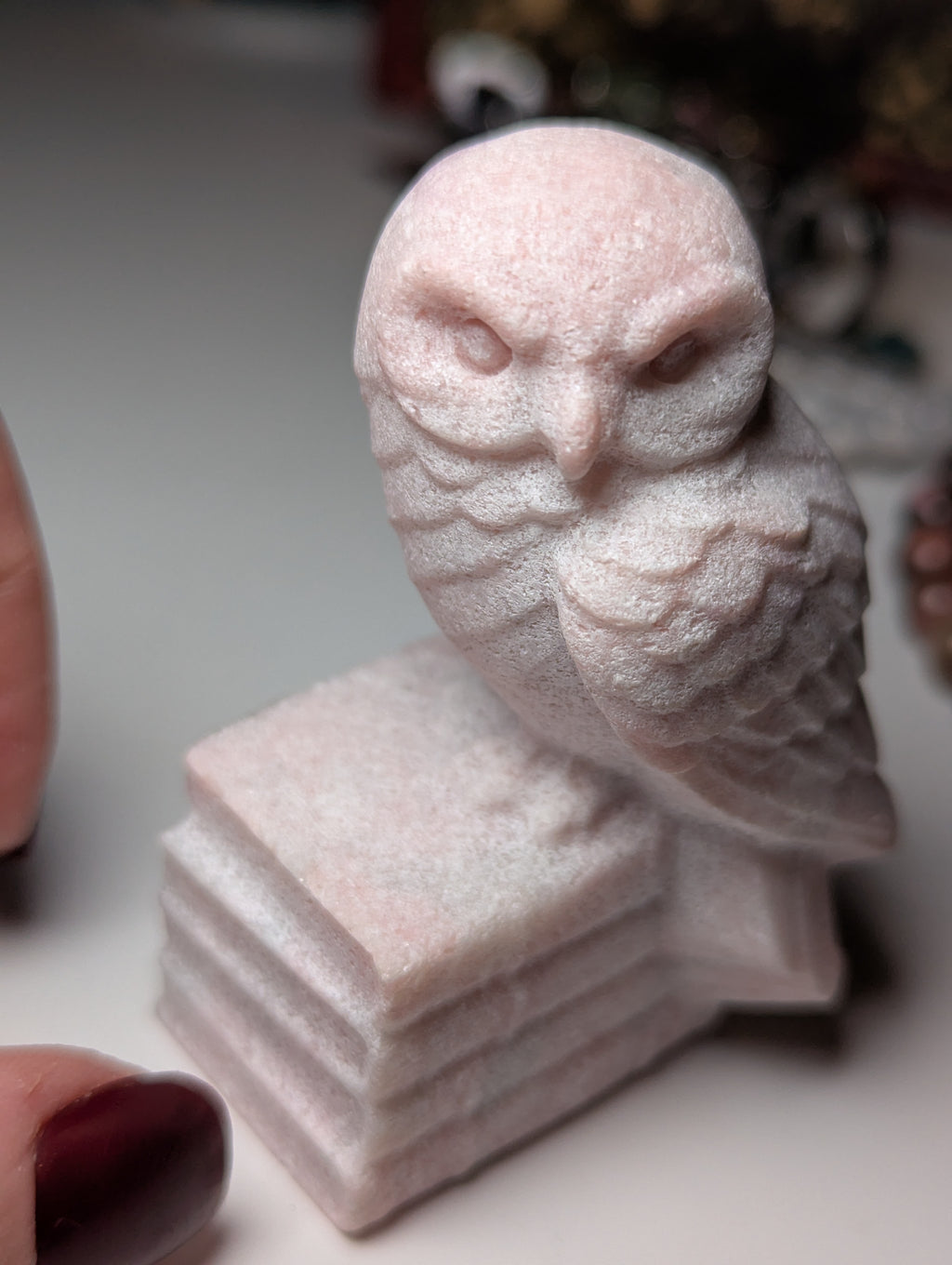 Pink opal crystal owl