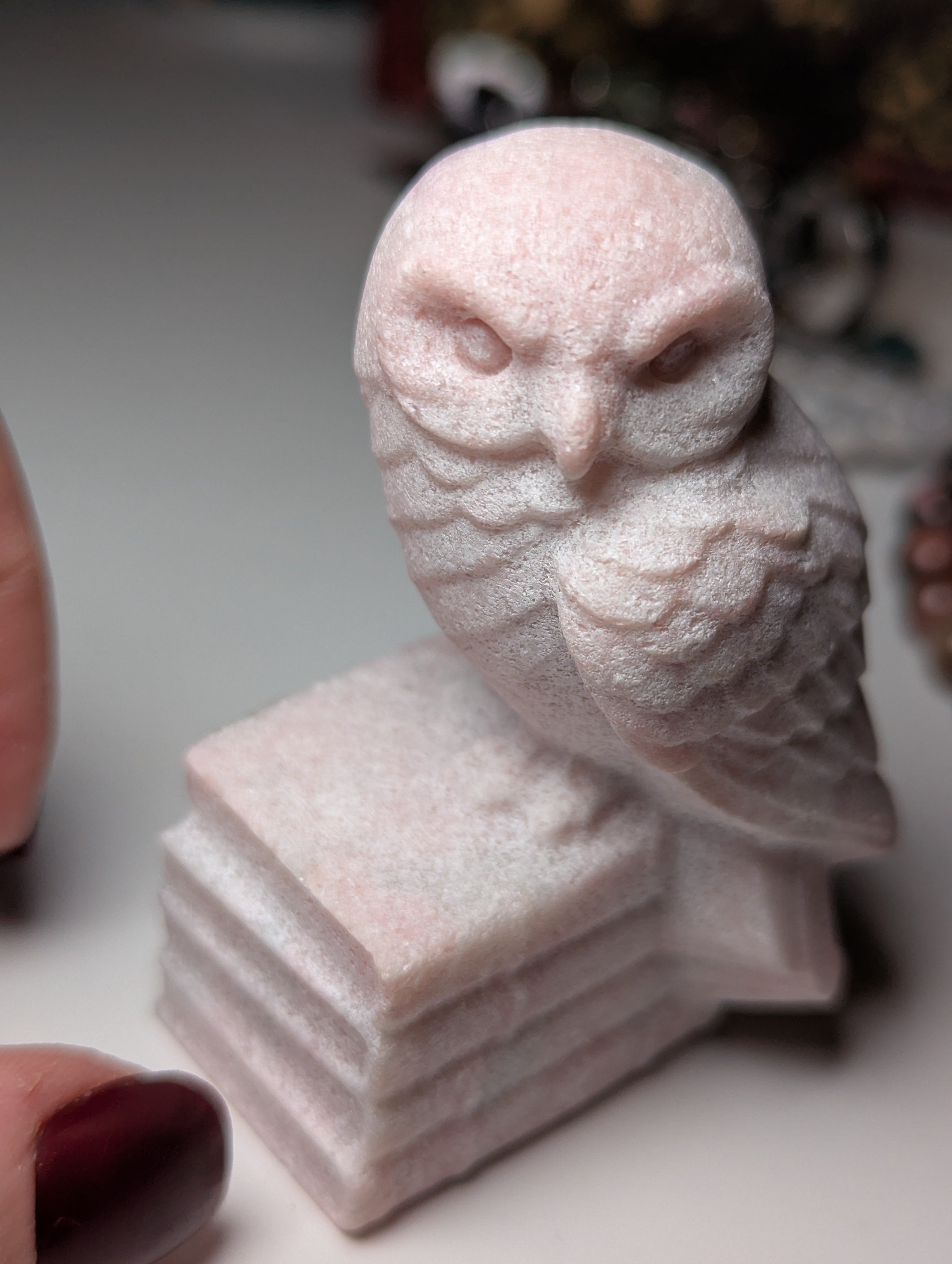 Pink opal crystal owl