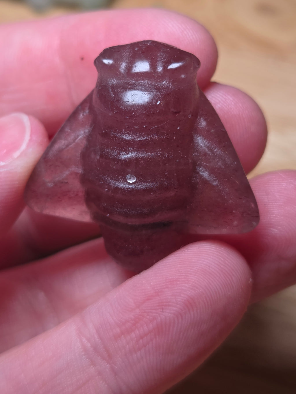 Strawberry quartz crystal fly carving