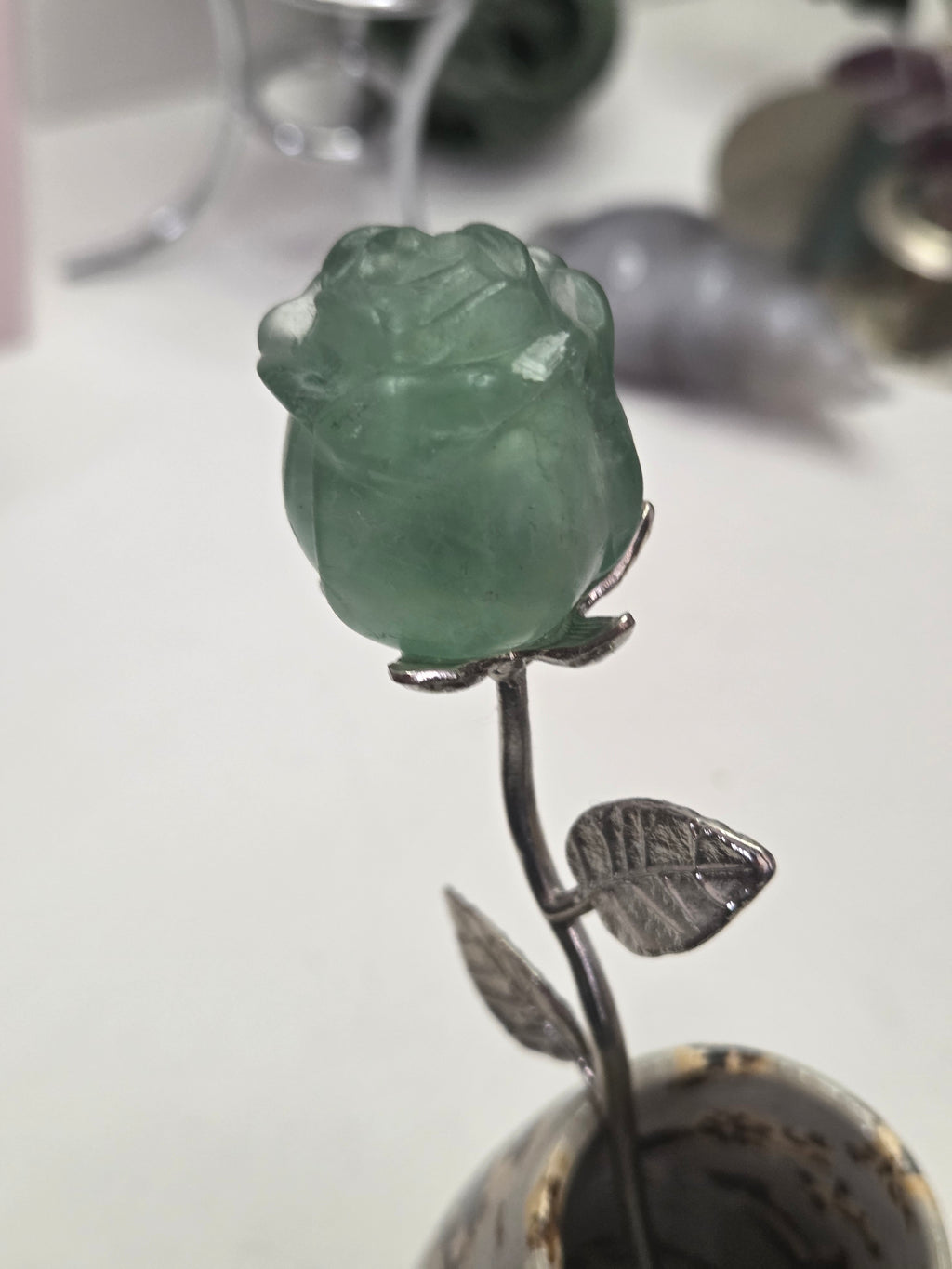 Green Flourite crystal roses on a stem