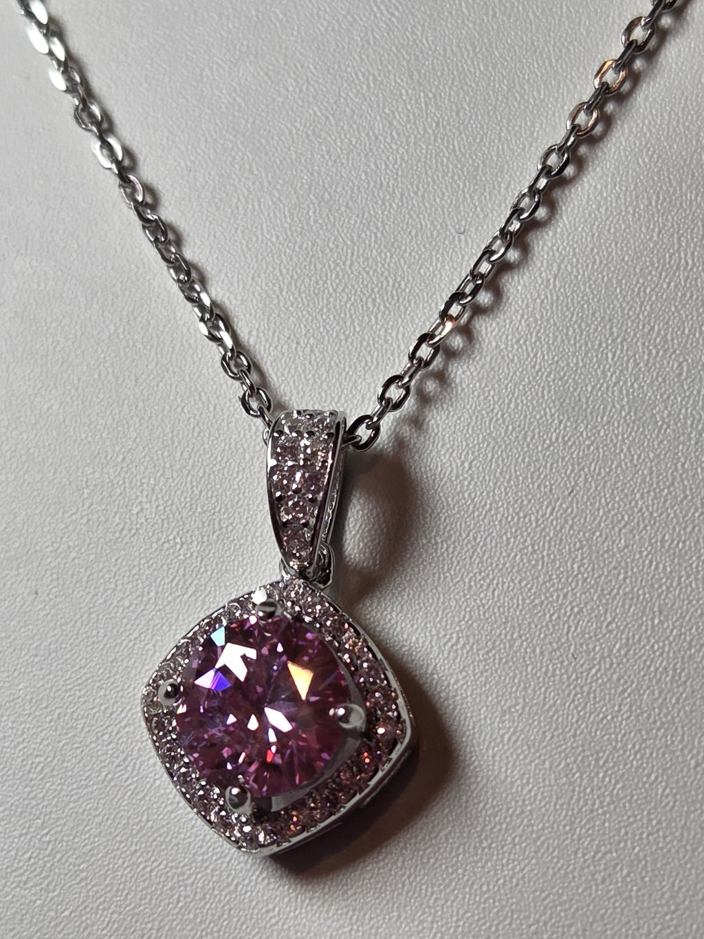 Pink Moissonite Diamond necklace with certificate