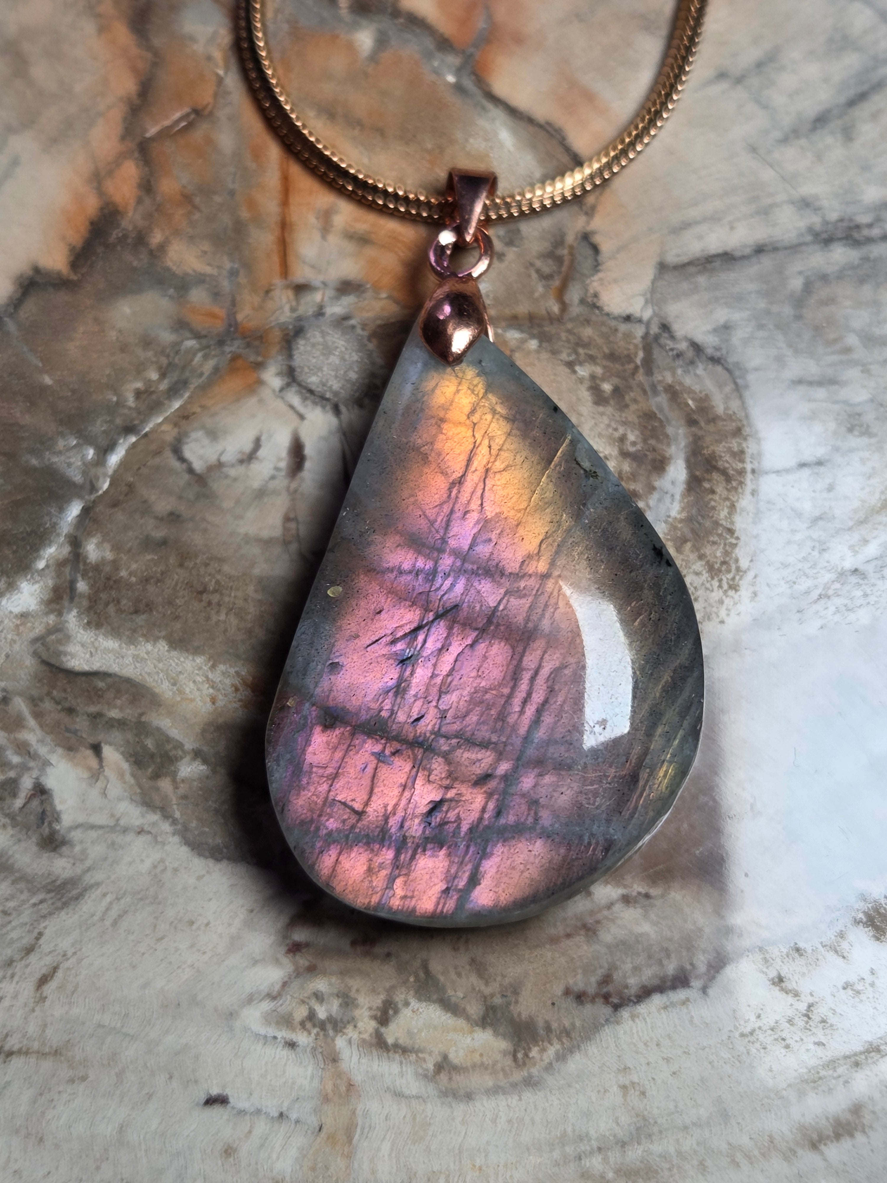 Labradorite crystal rose gold necklace