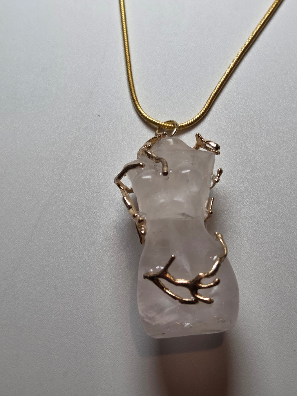 Rose quartz female body carving handmade necklace