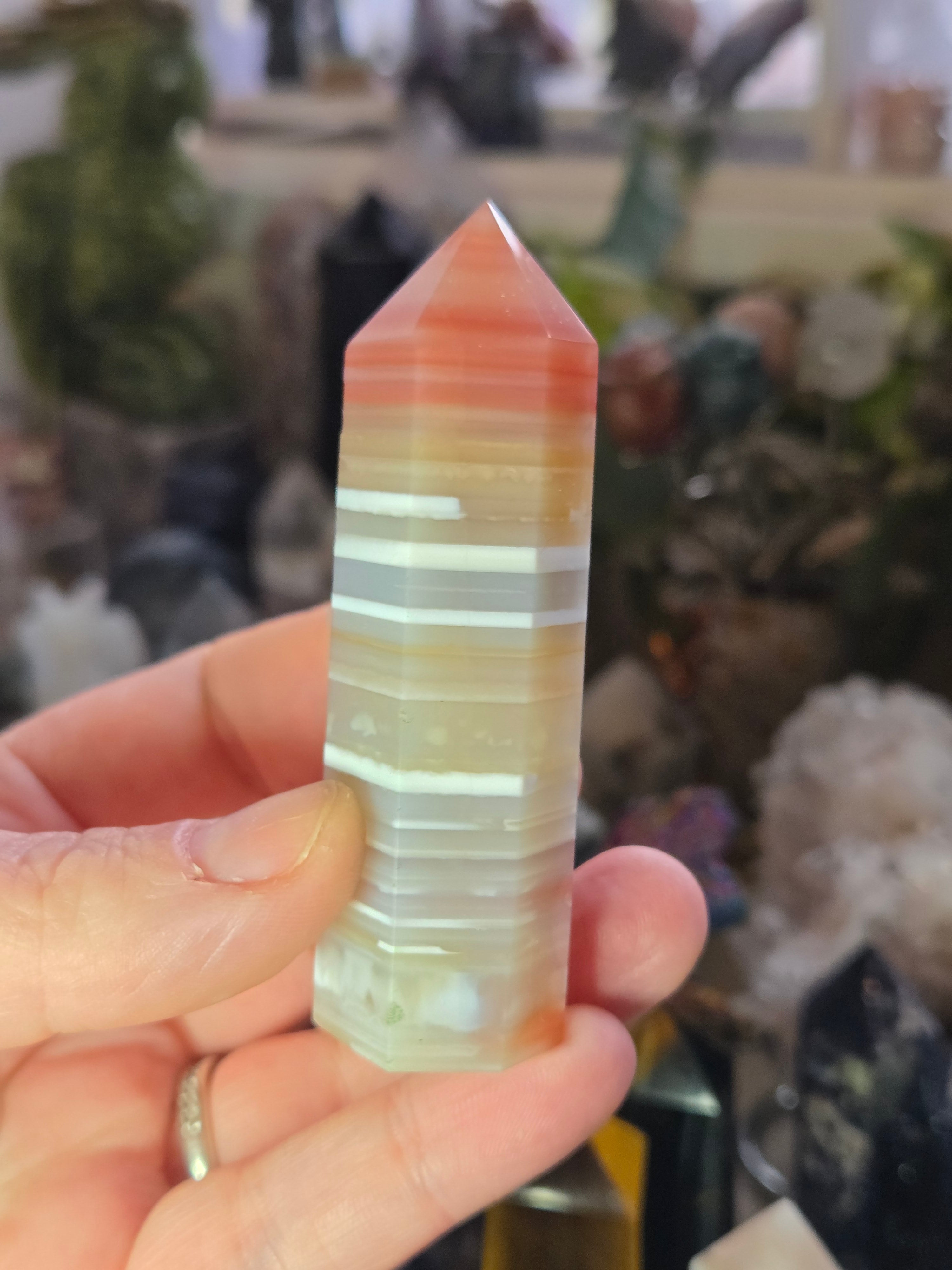 Pink Banded Jade crystal tower