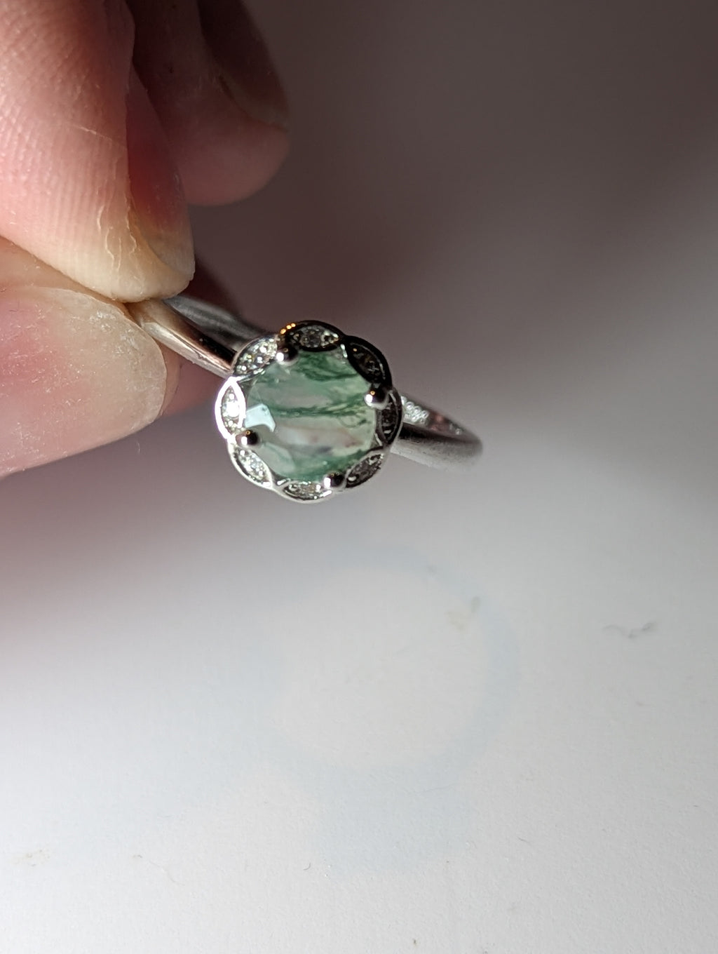 Moss Agate crystal Adjustable ring stainless steel