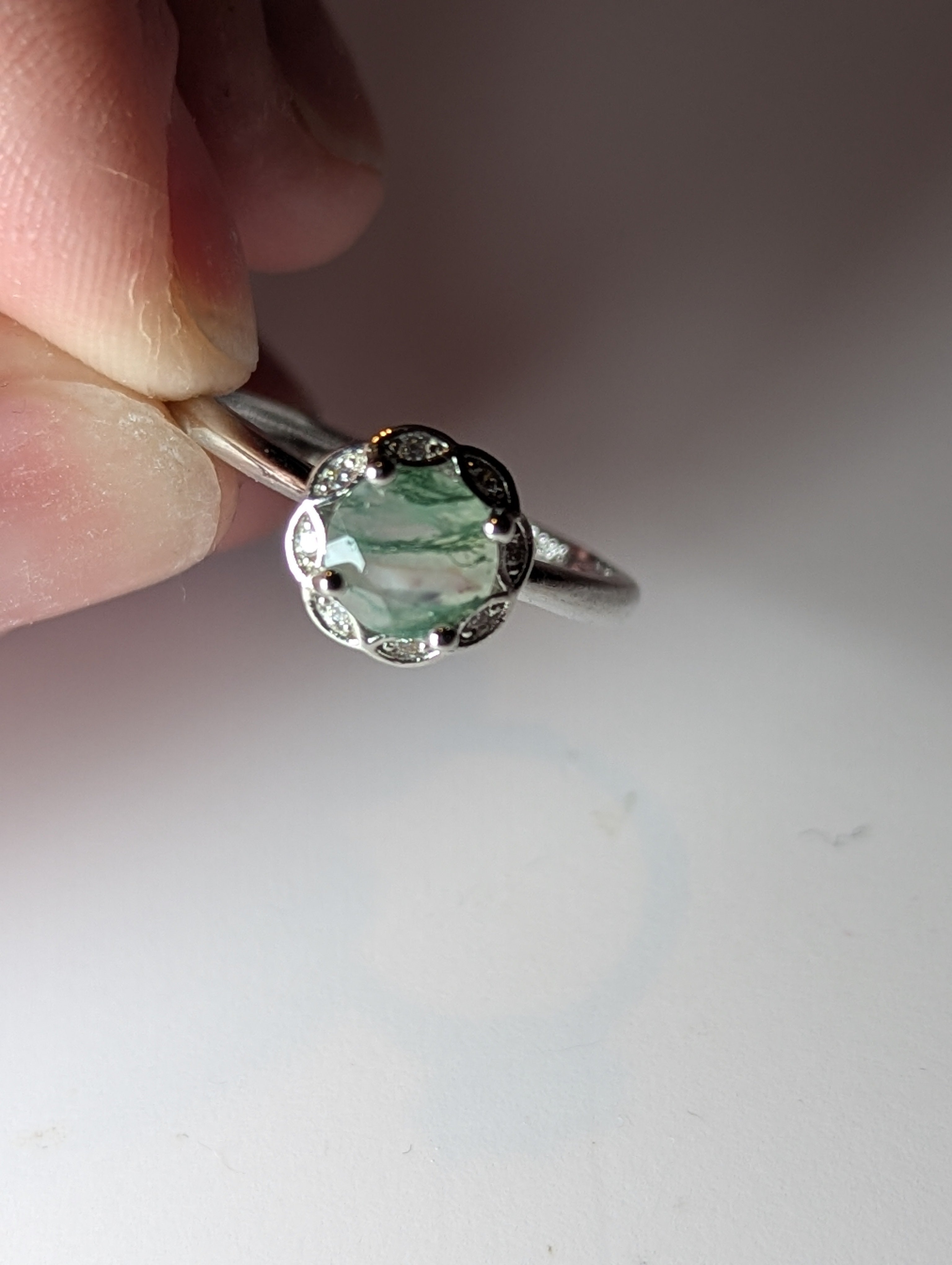 Moss Agate crystal Adjustable ring stainless steel