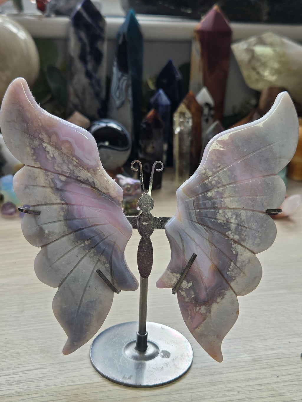 Natural Blue flower agate crystal large butterfly