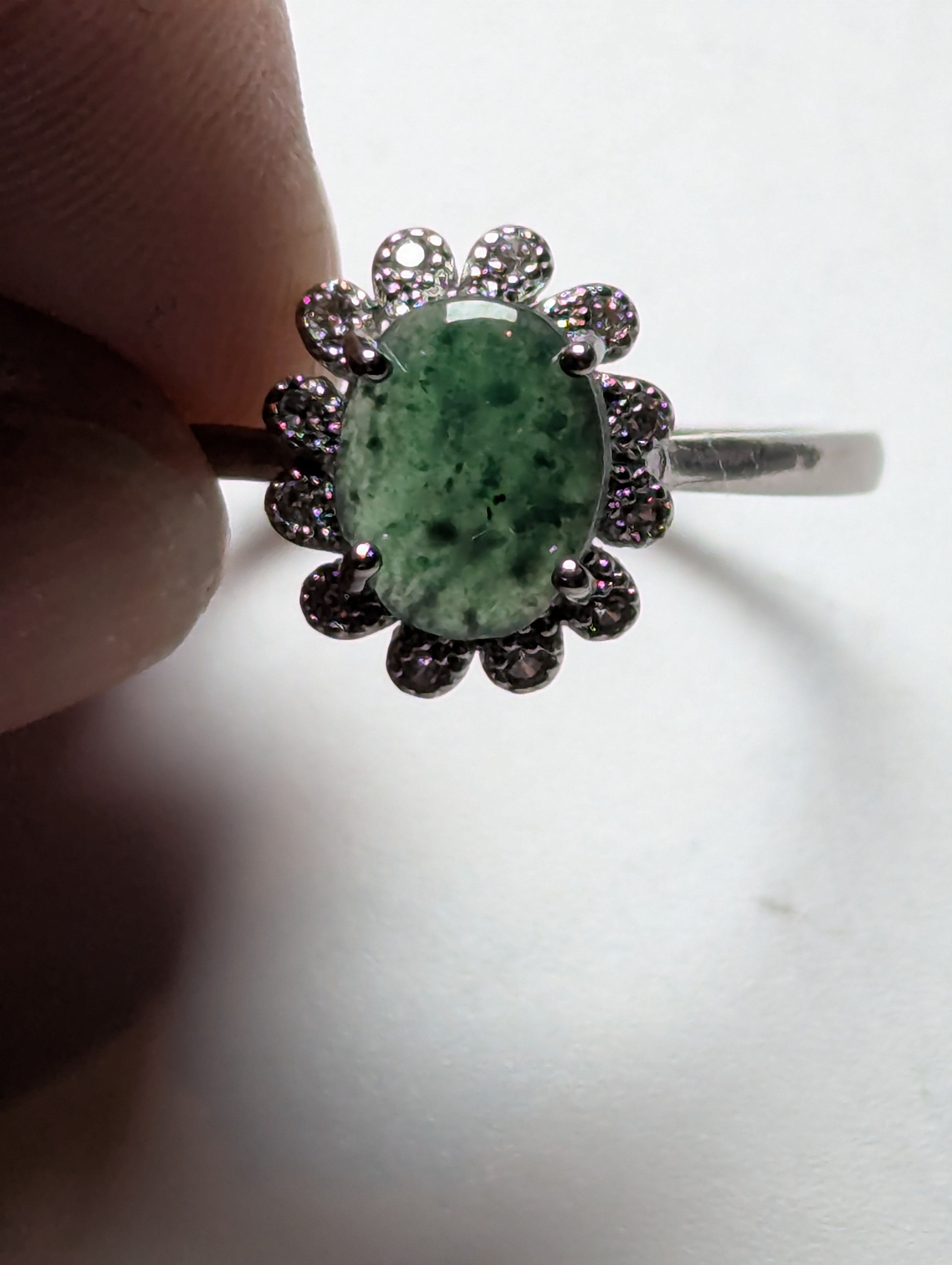 Moss Agate crystal Adjustable ring stainless steel