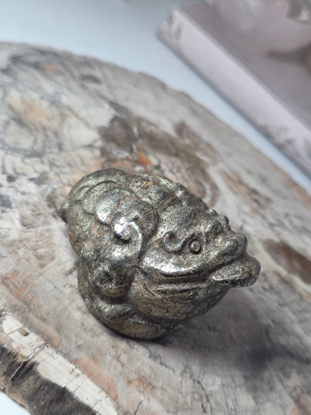 Pyrite crystal money  Toad crystal carving