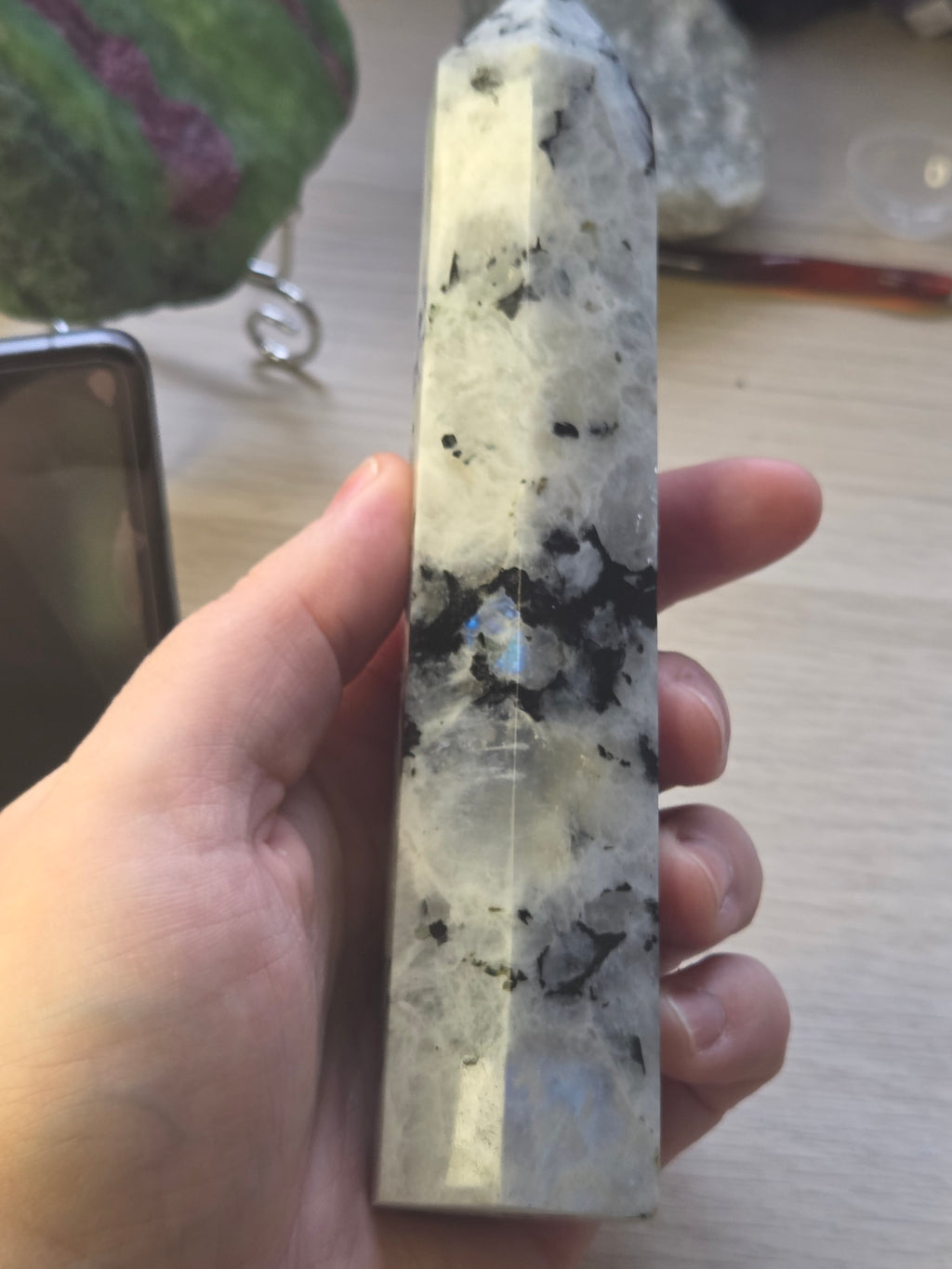 Rainbow moonstone crystal tower carving