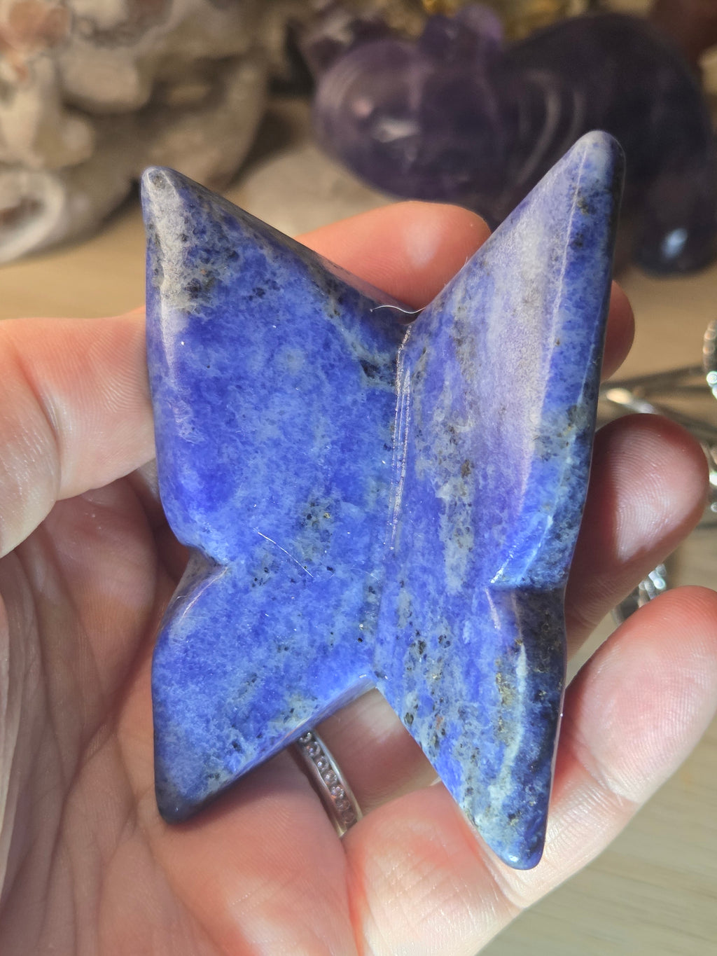 Sodalite crystal butterfly carving