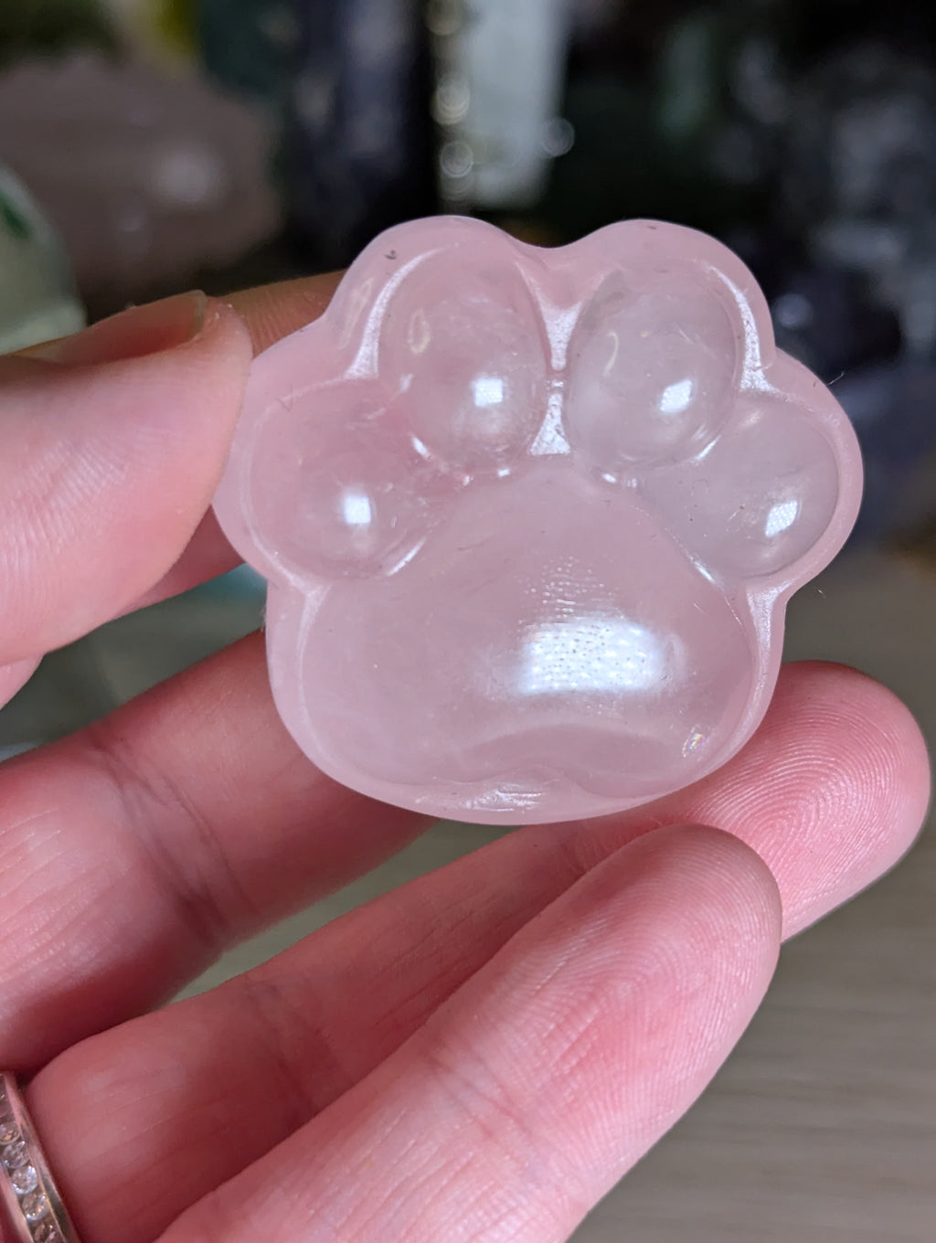 Rose quartz crystal paw print