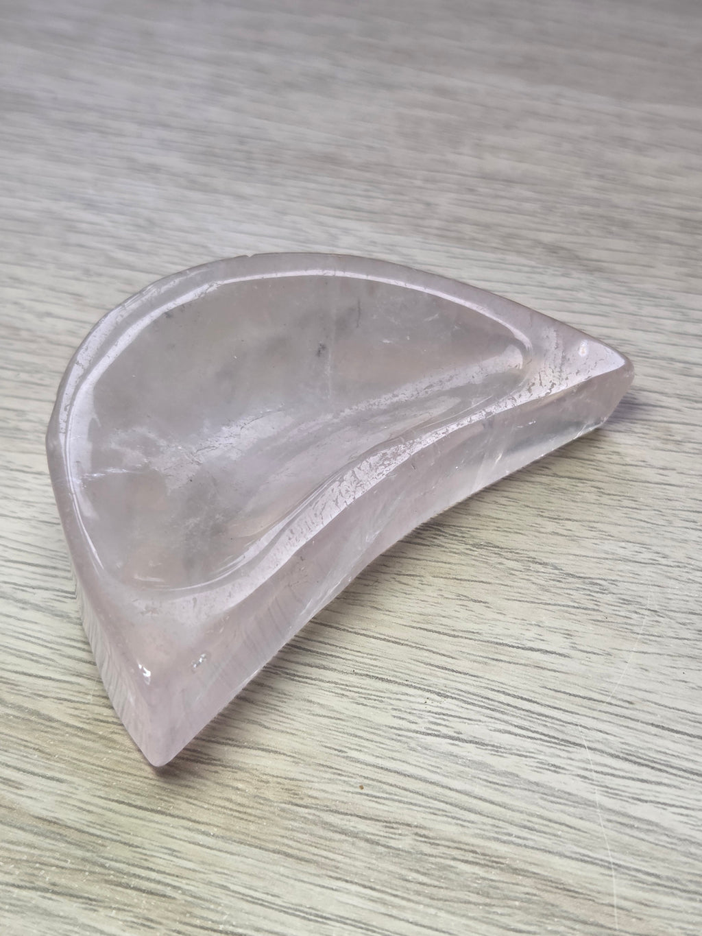 Rose quartz crystal moon carving dish