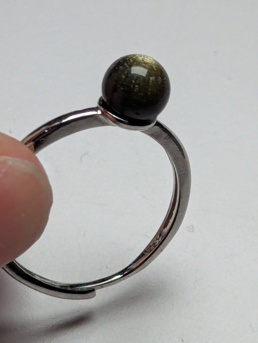 Golden sheen obsidian crystal adjustable ring stainless steel