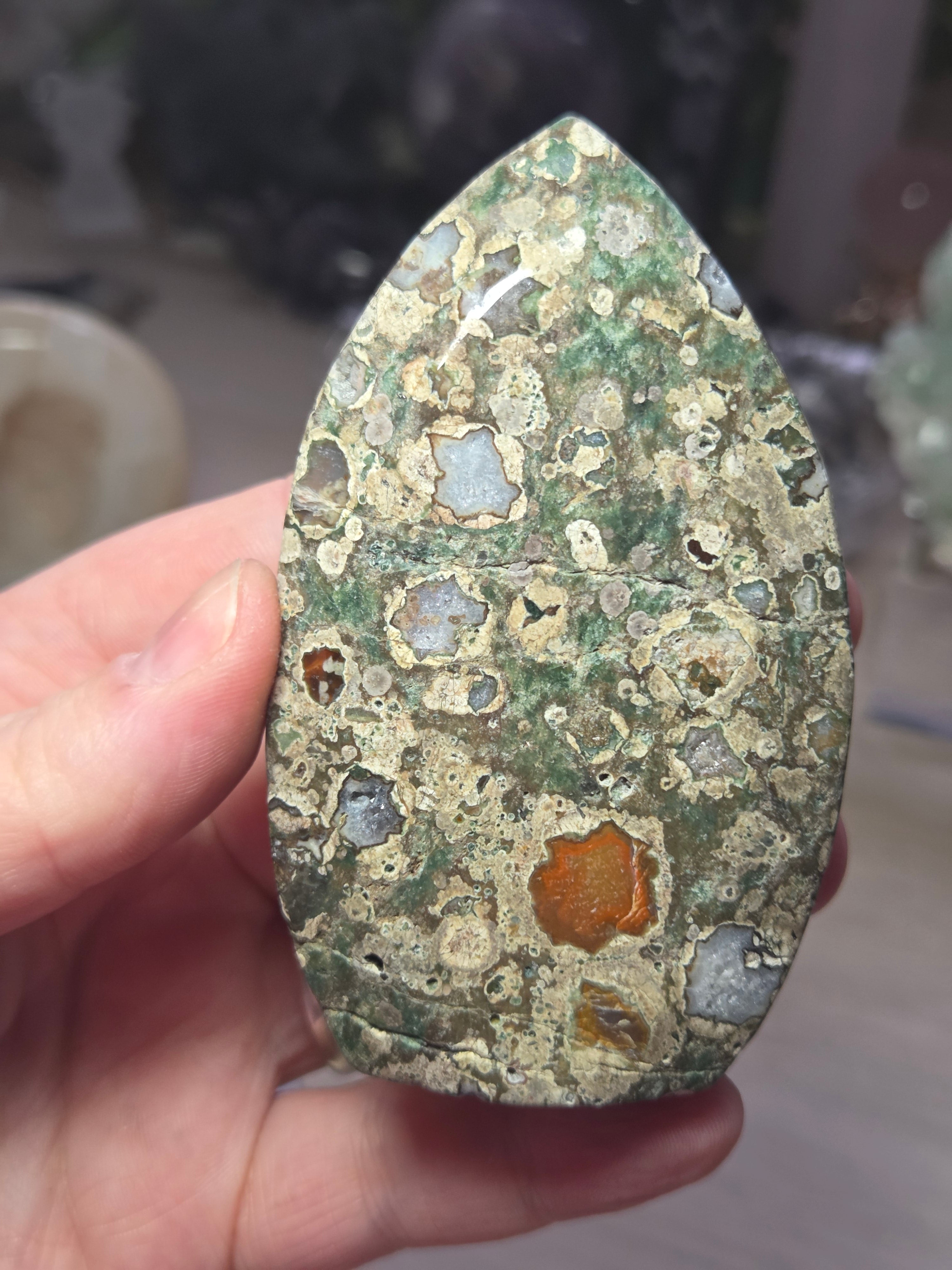 Green flower jasper crystal tear drop