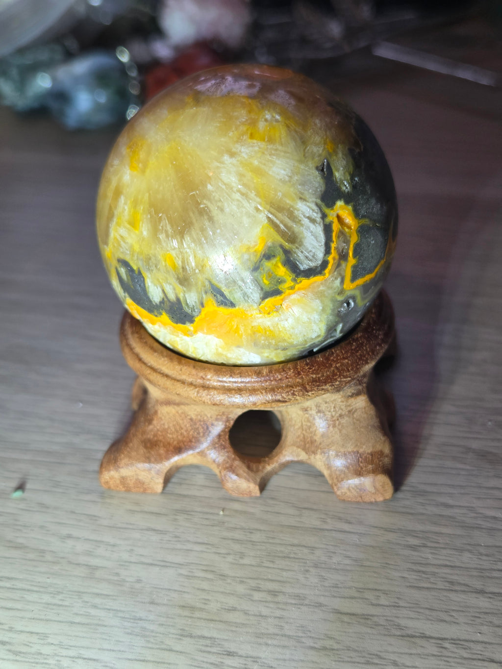 Bumblebee jasper crystal sphere with stand