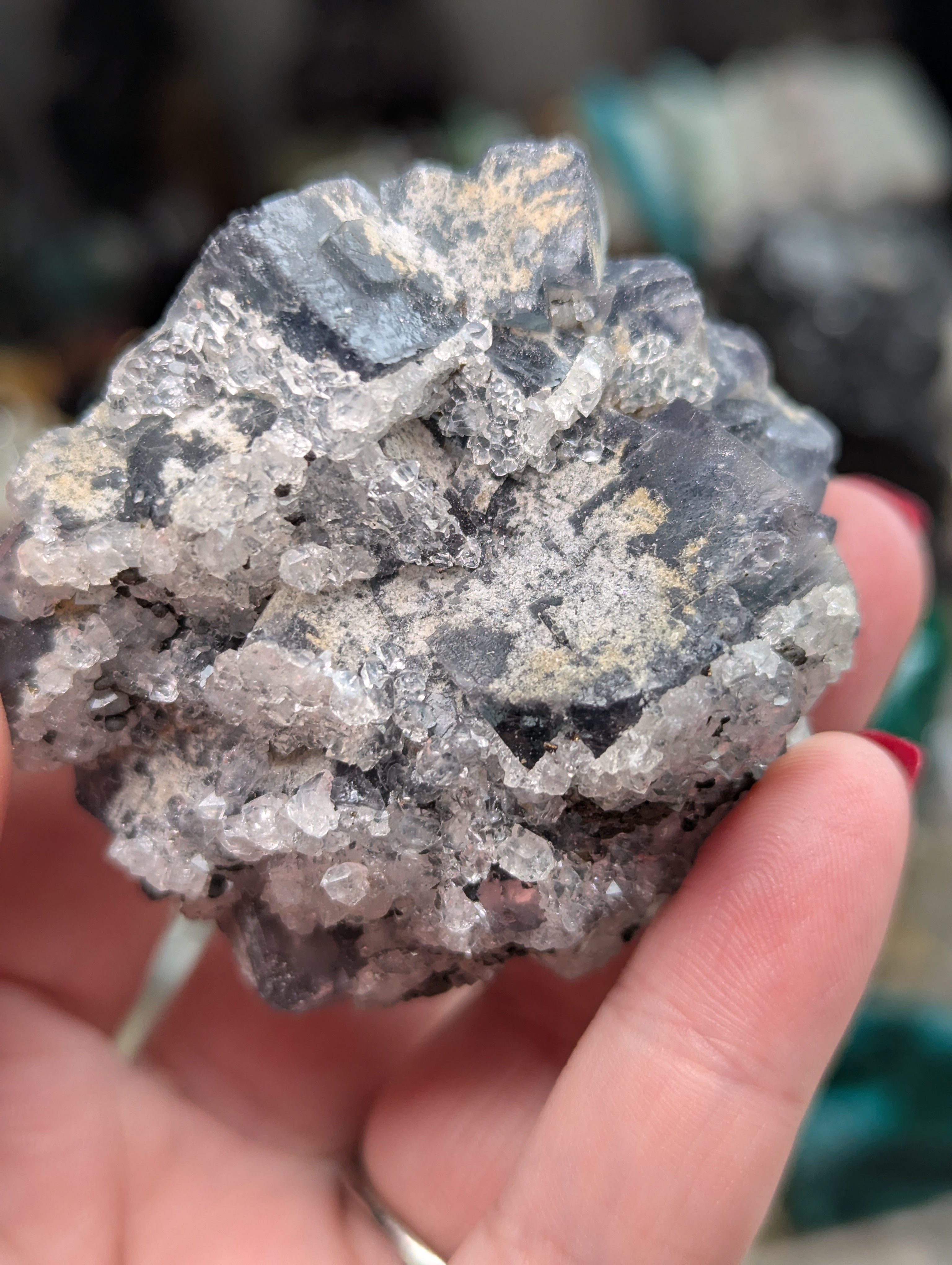 Rare cube flourite with Quartz crystal specimen- in case