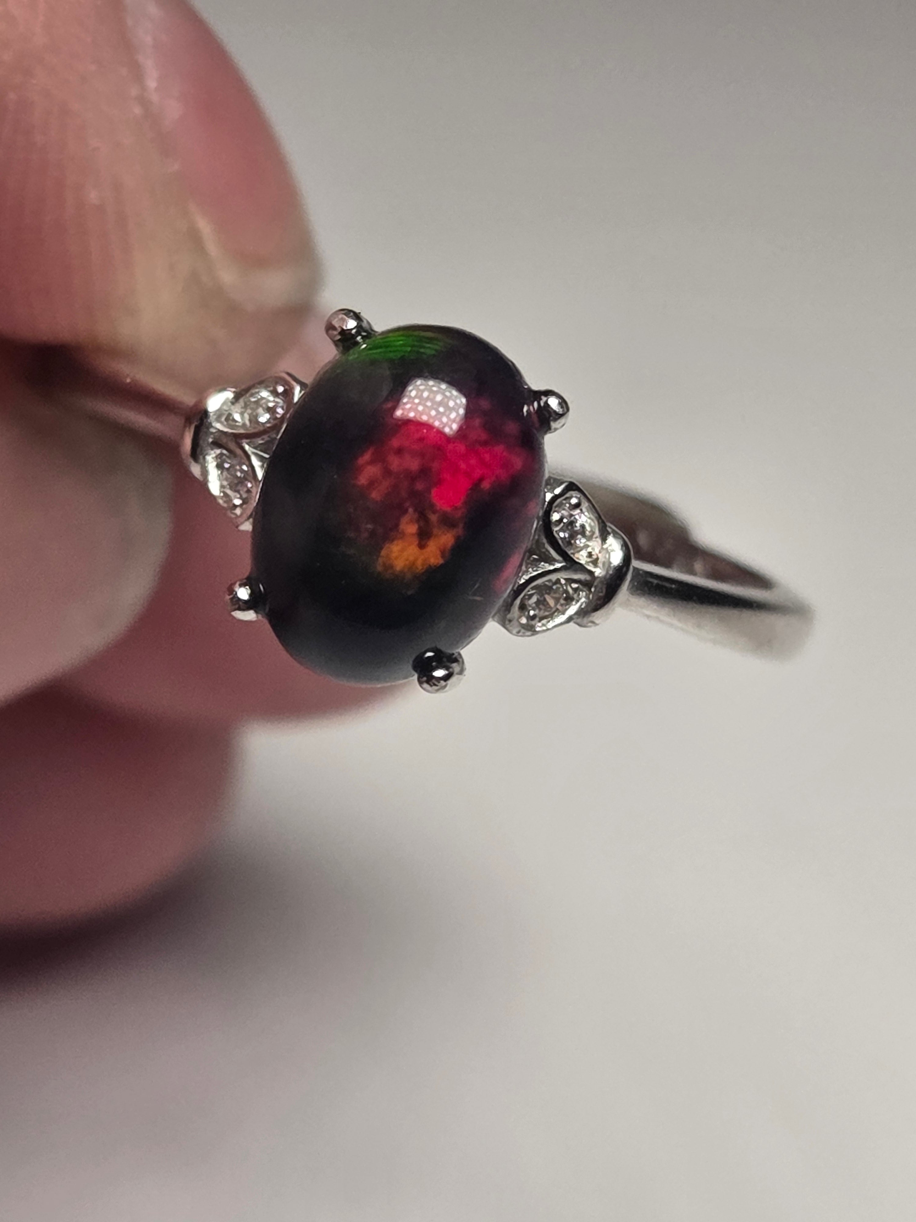 Black Opal crystal Adjustable ring S295