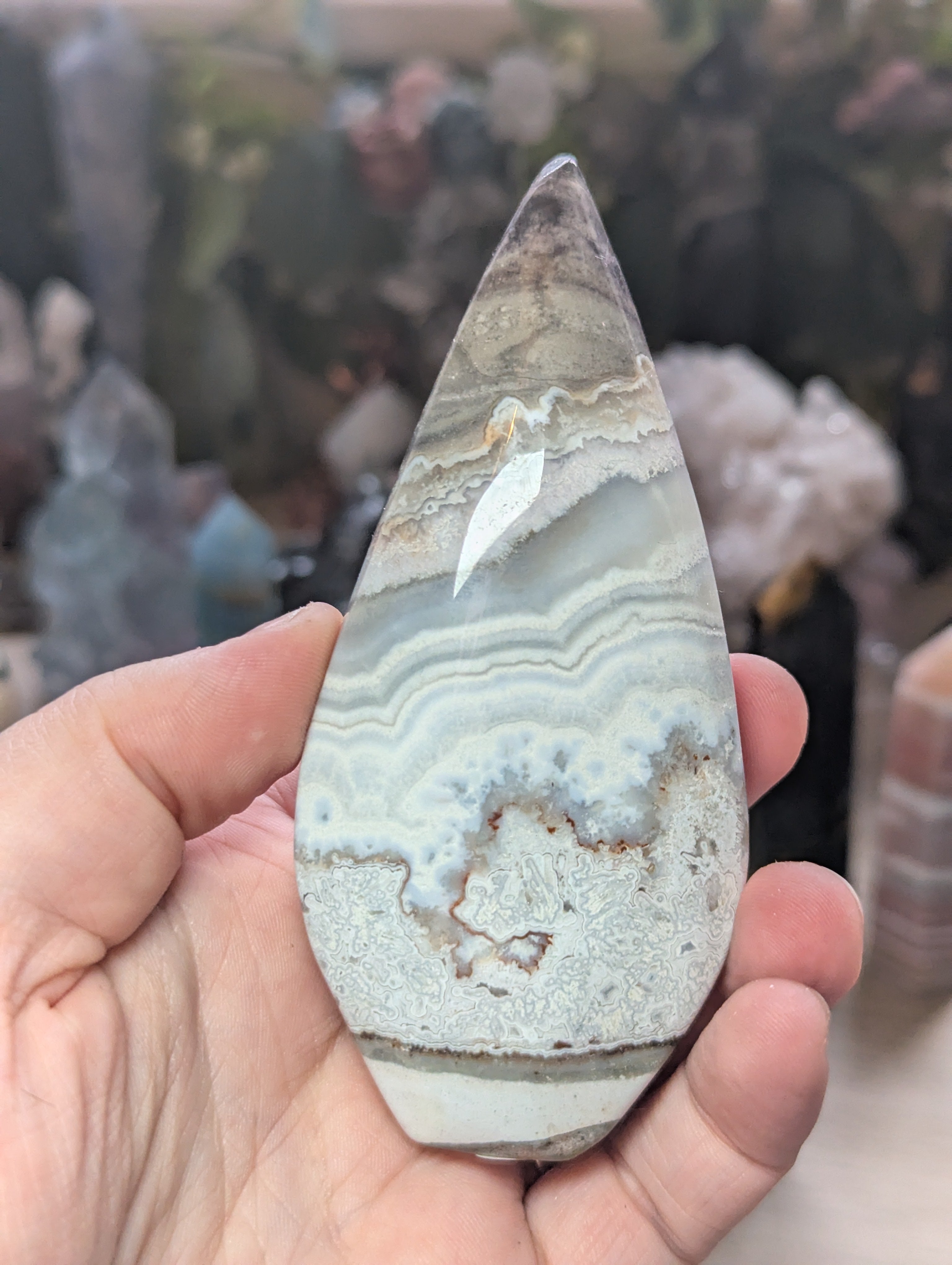 Mexican crazy agate crystal tear drop carving