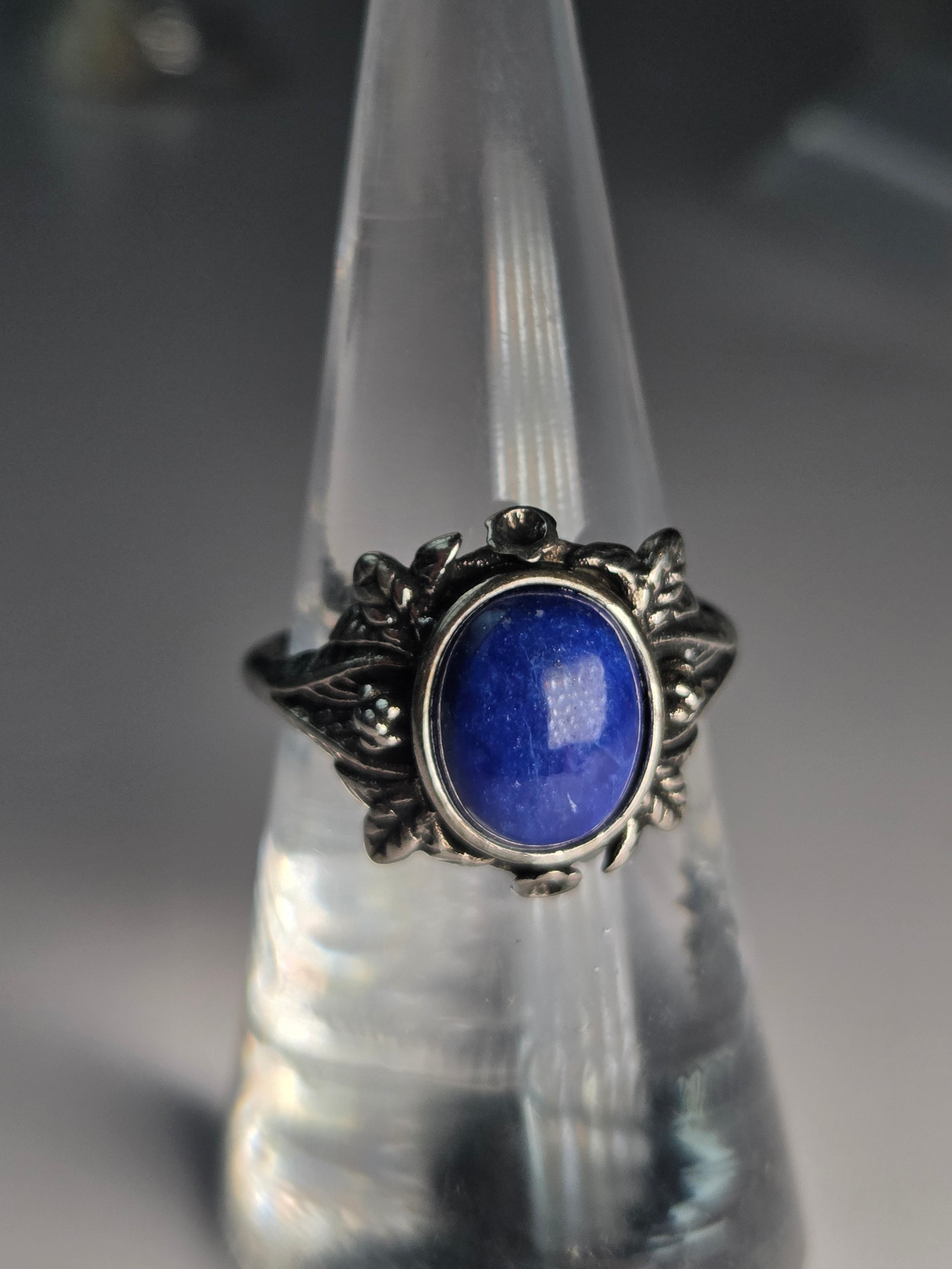 Sodalite crystal adjustable ring stainless steel