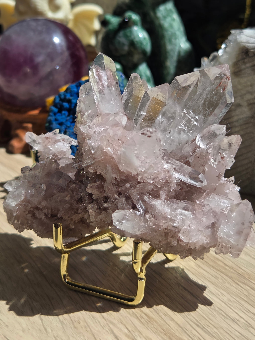 Pink lemurian quartz crystal specimen