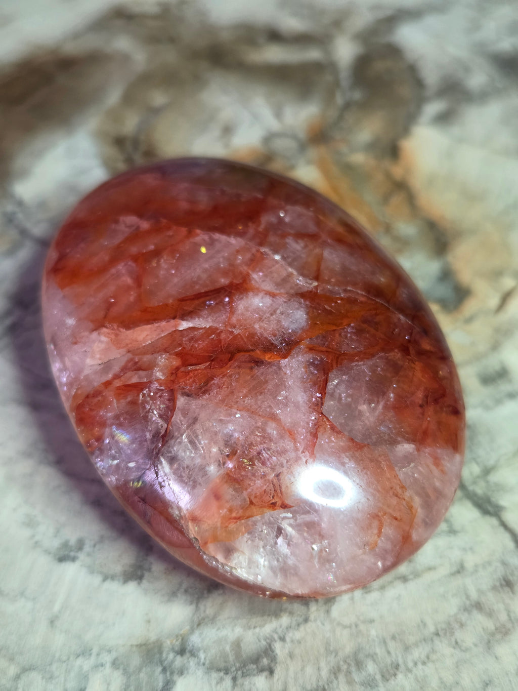 Fire quartz crystal palm stone