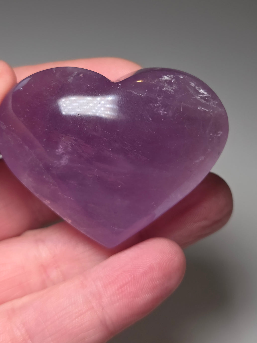 Amethyst crystal heart  carving with imperfections