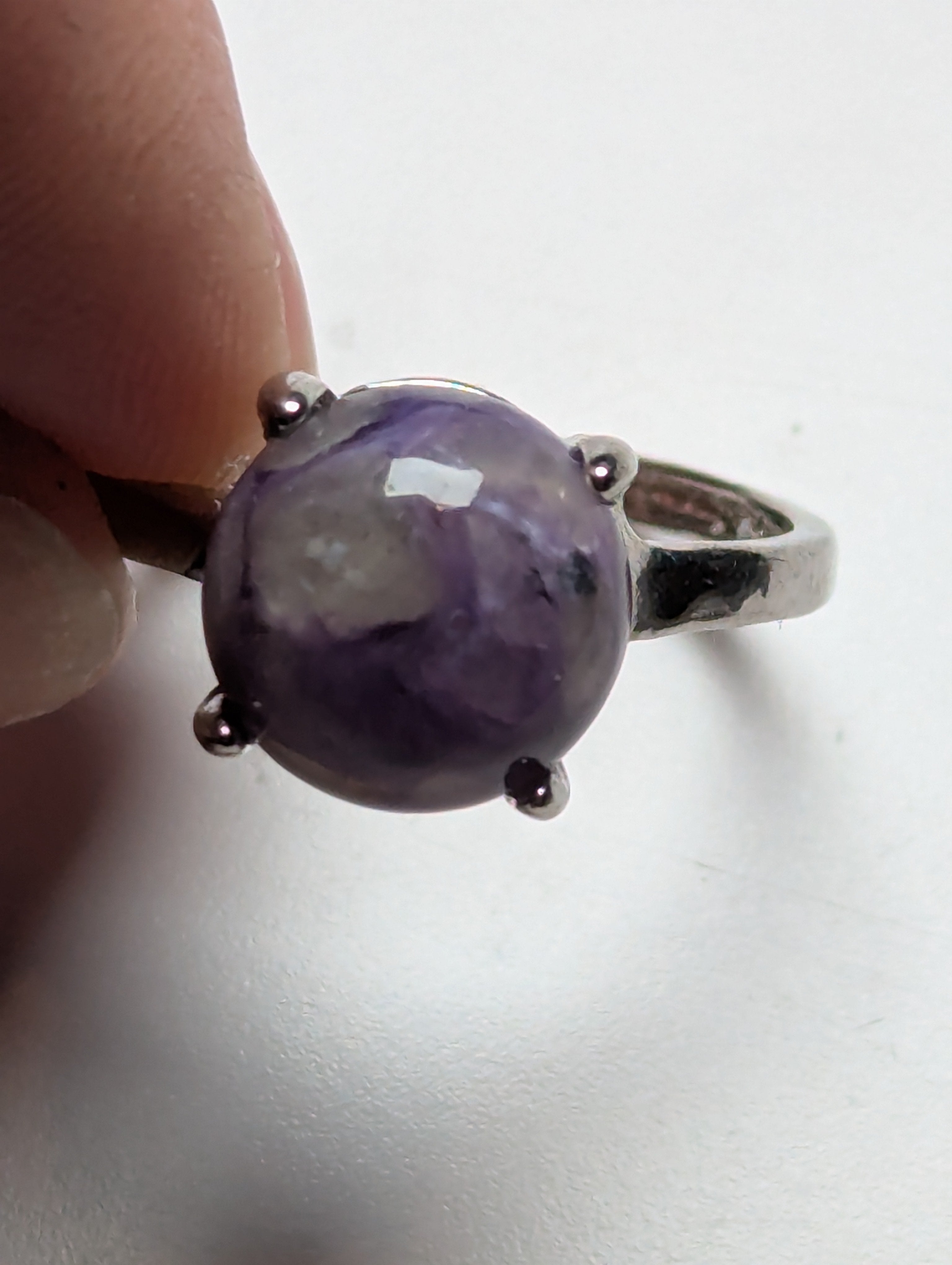 purple charoite crystal adjustable ring stainless steel