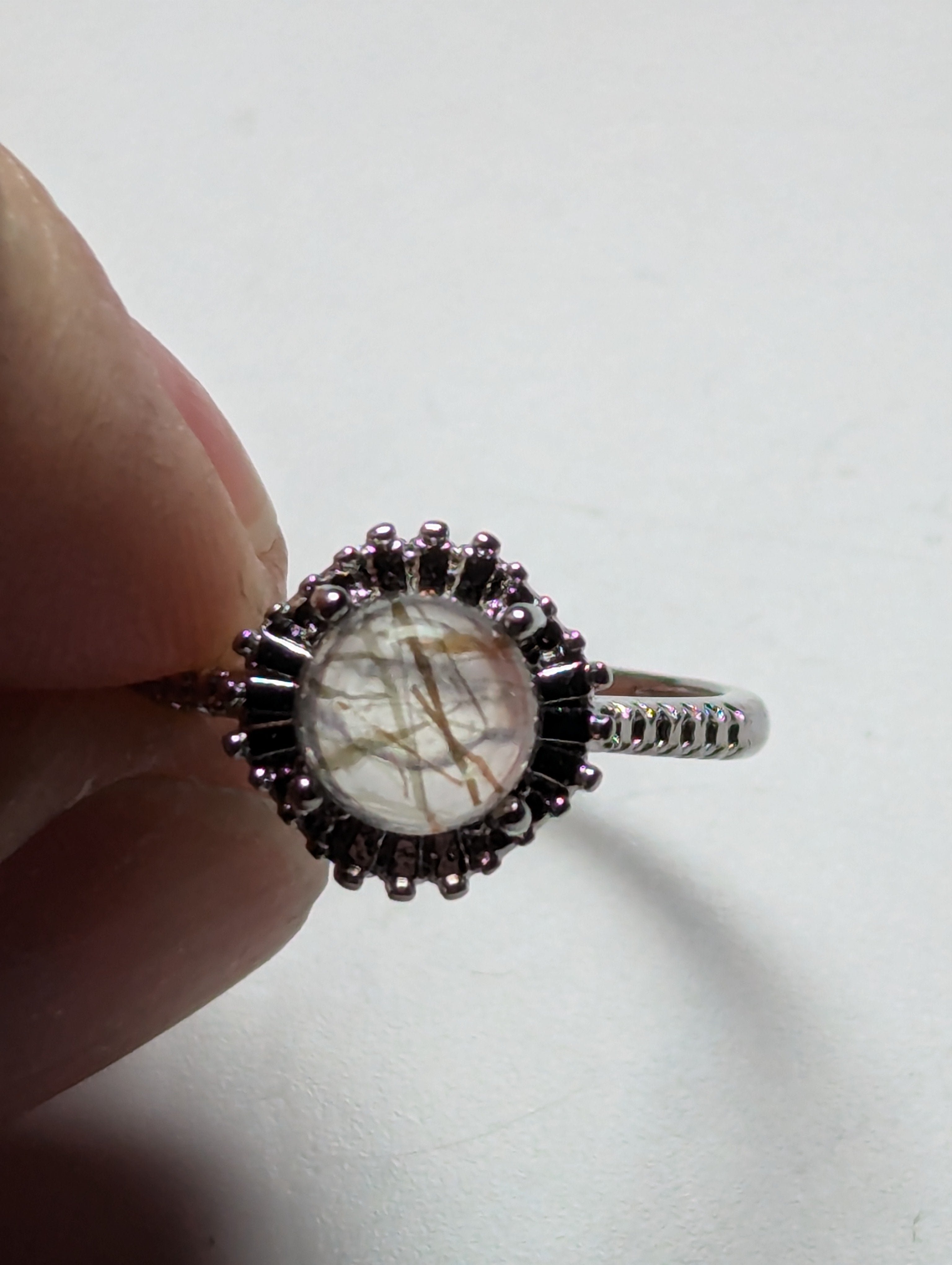 Golden Rutlile crystal handmade ring stainless steel