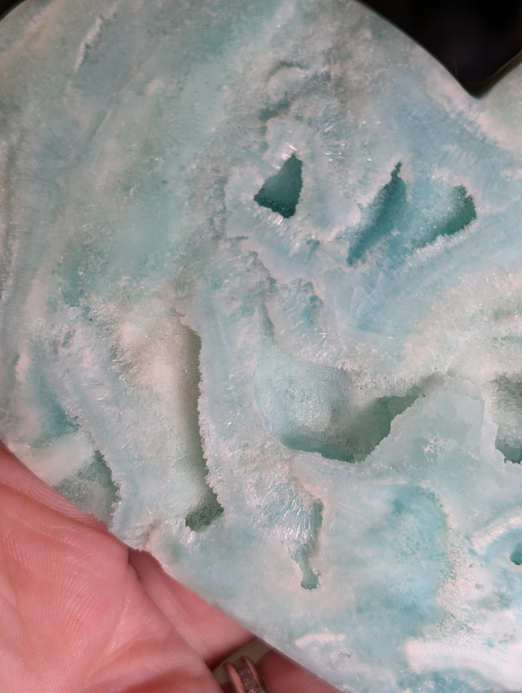 Hemimorphite crystal heart carving with stand