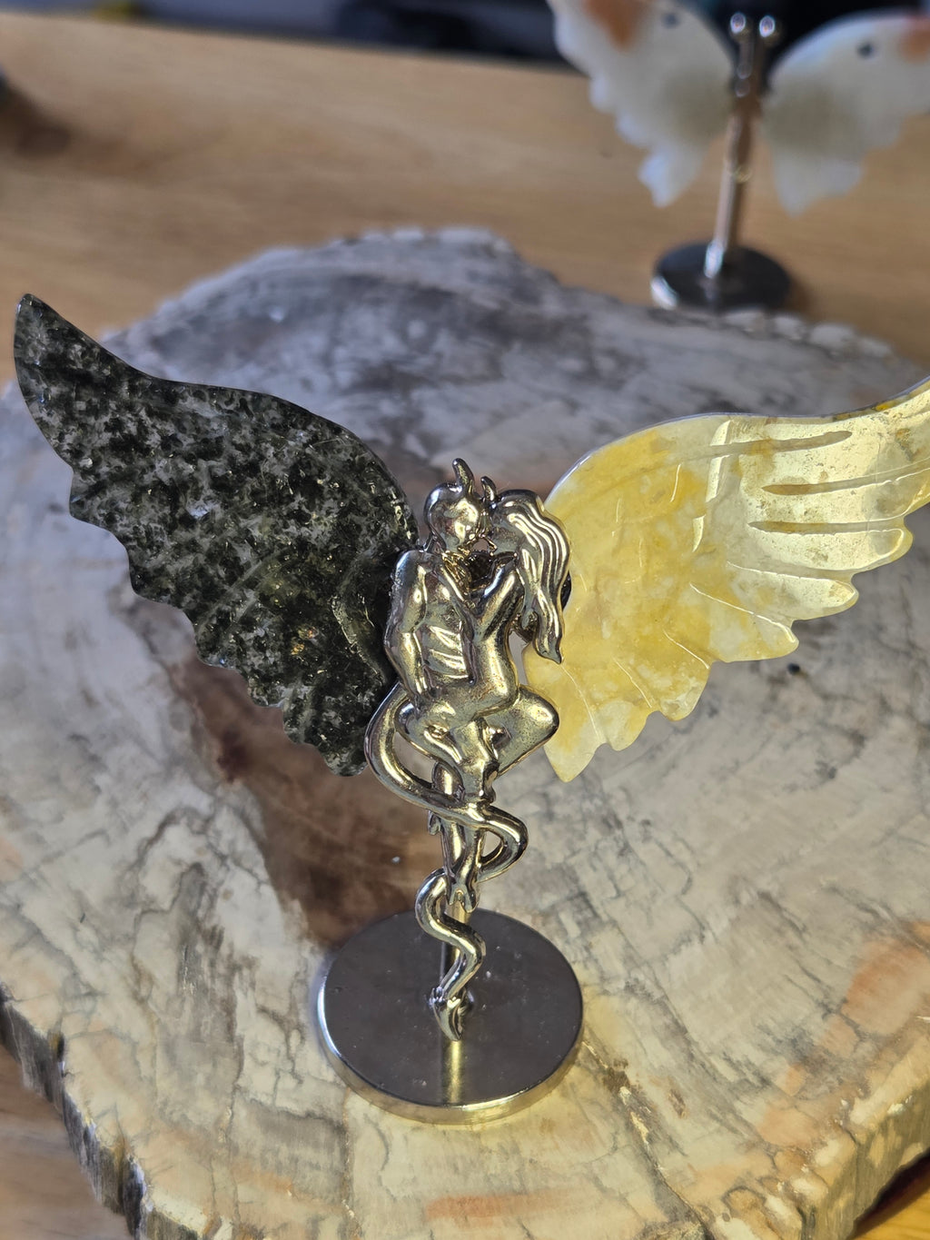 Green Tourmaline with  lemon jade devil and angel