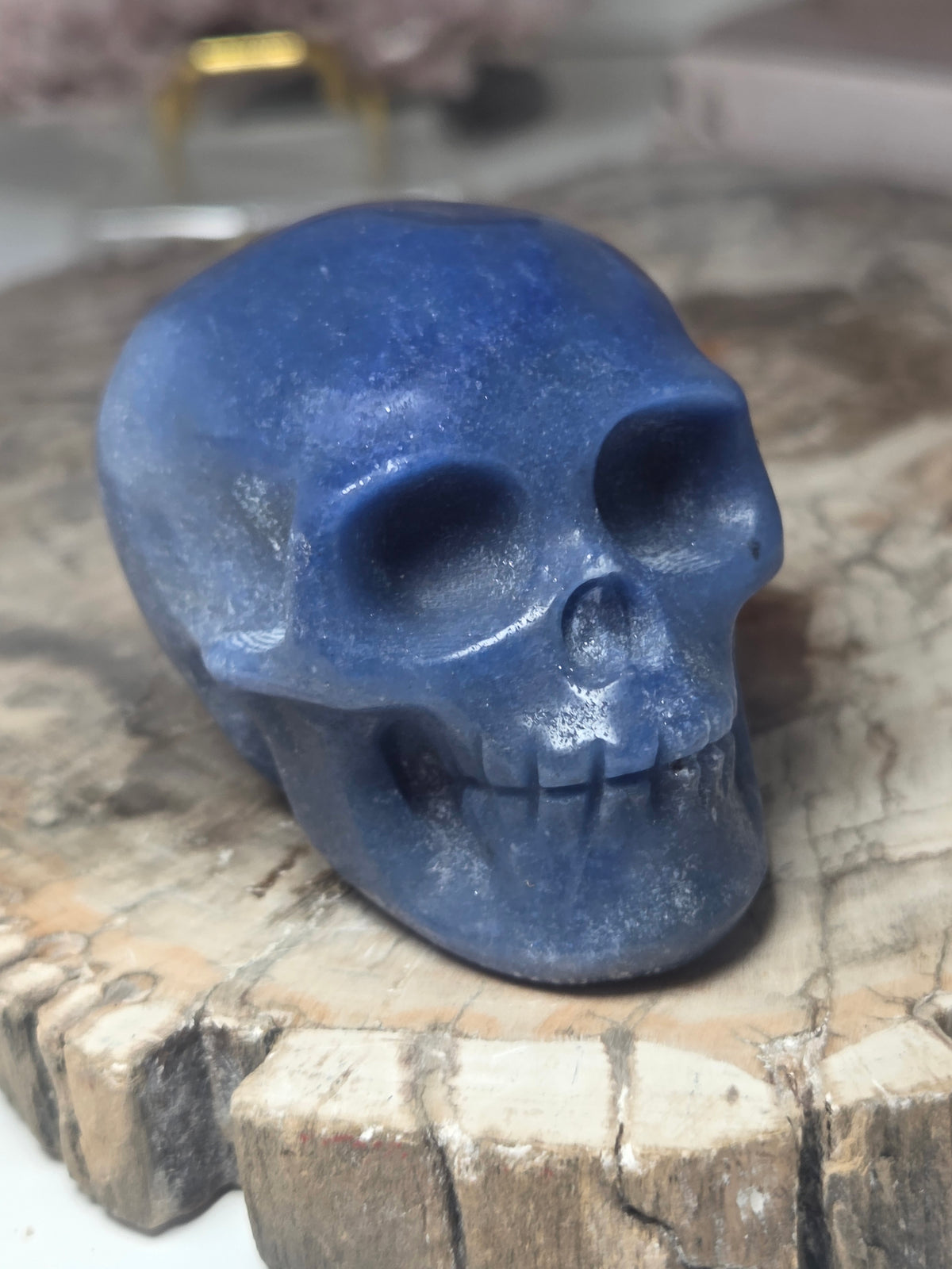 Blue Aventurine crystal skull carving