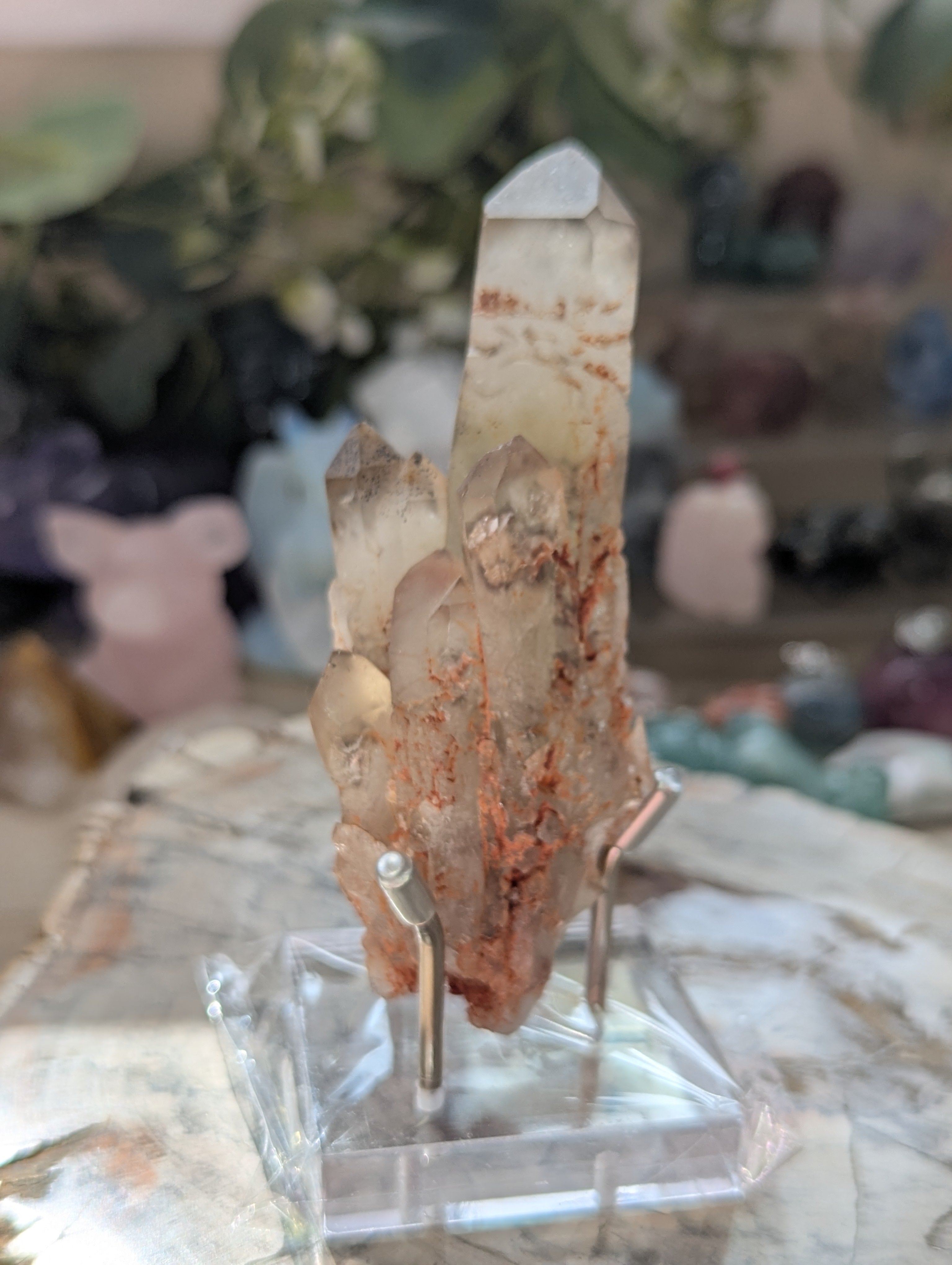 Amazing raw smokey Citrein crystal tower with stand